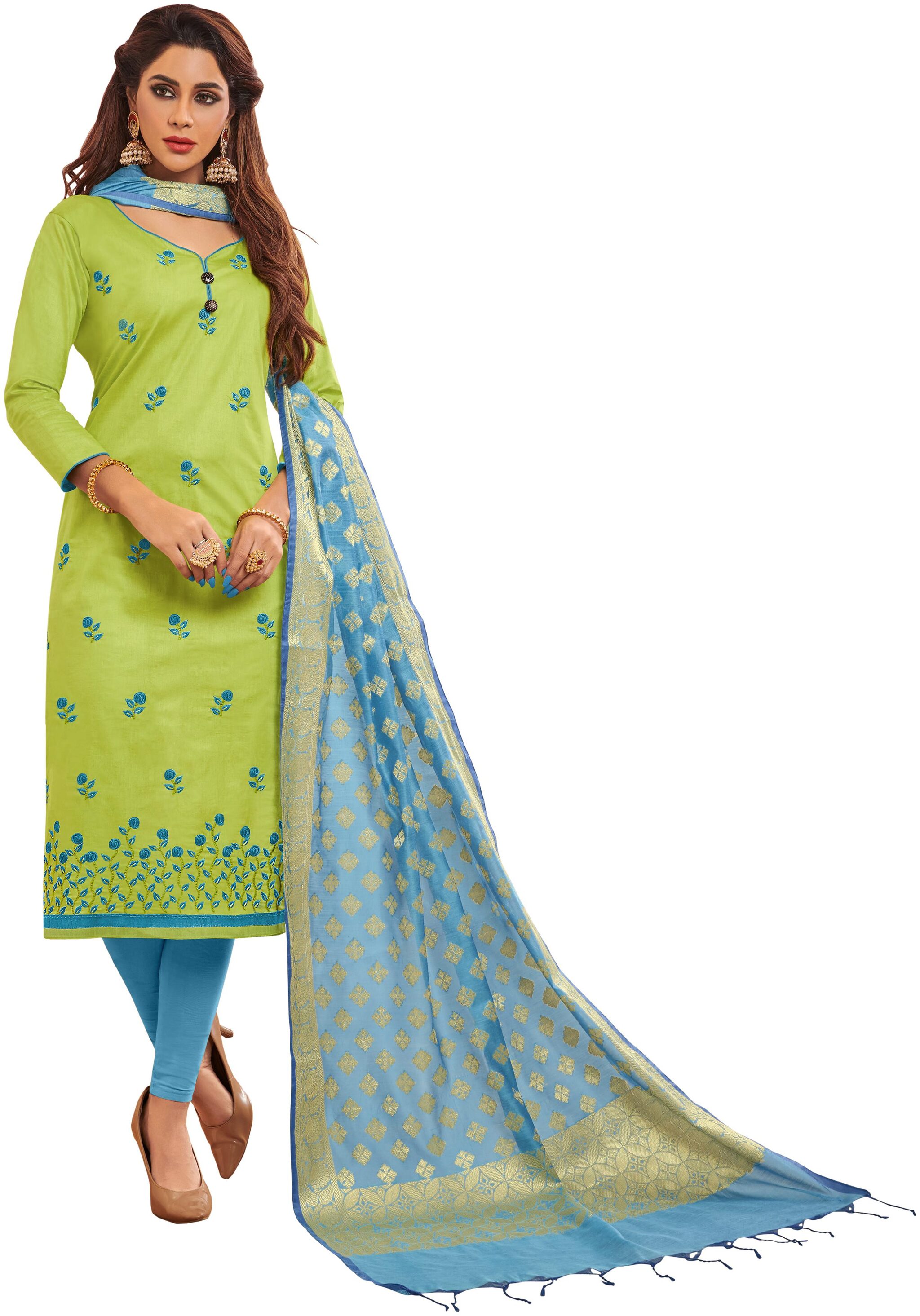 

Maroosh Semistiched Cotton Blend Kurta with Bottom Dupatta Green