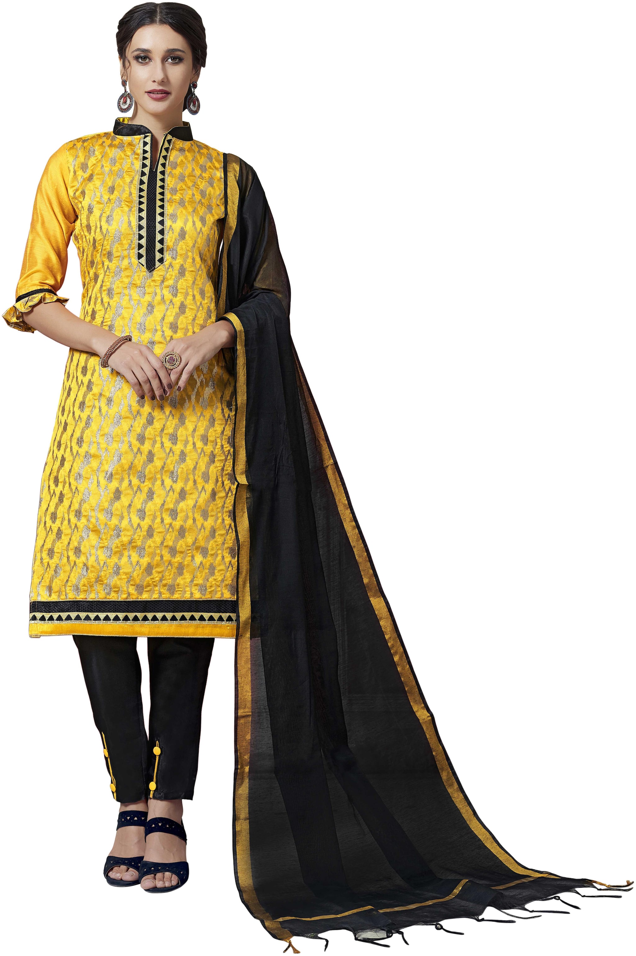 

Maroosh Silk Printed Dress Material Yellow