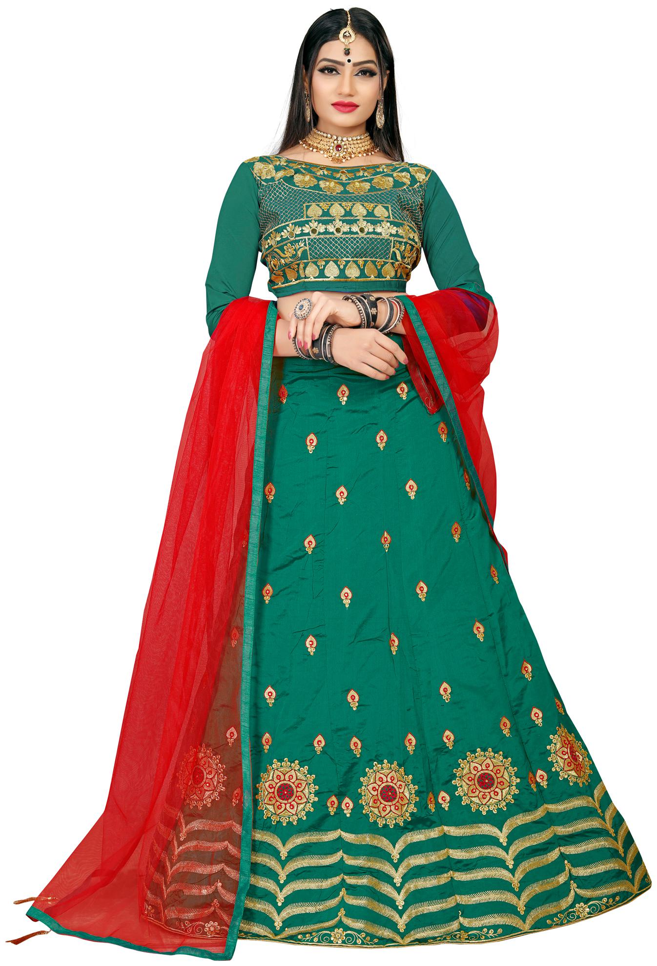 

Maroosh Silk Embroidered Semi Stitched Lehenga Choli - Green