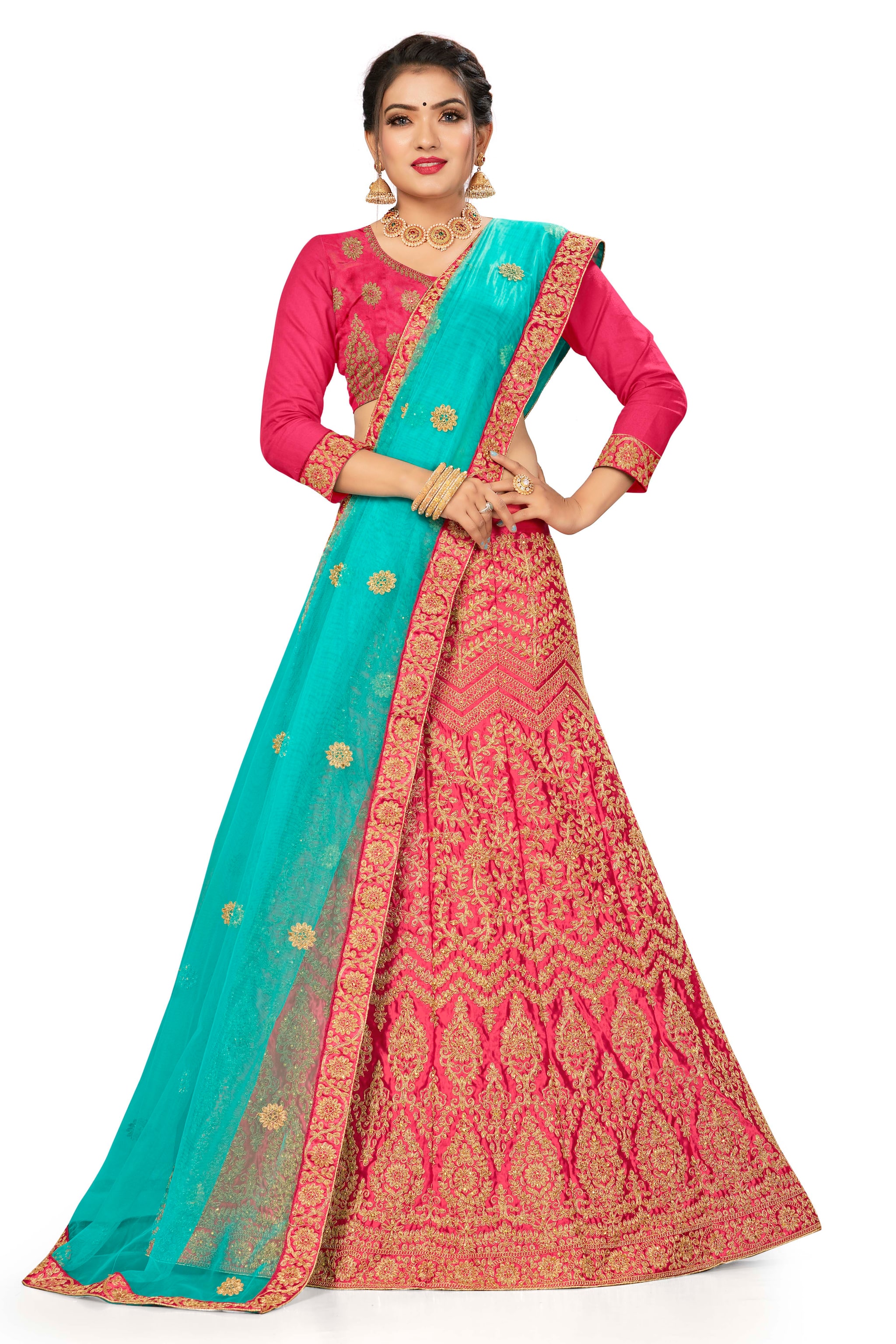 

Maroosh Silk Pink Embroidered Lehenga Choli With Dupatta For Women