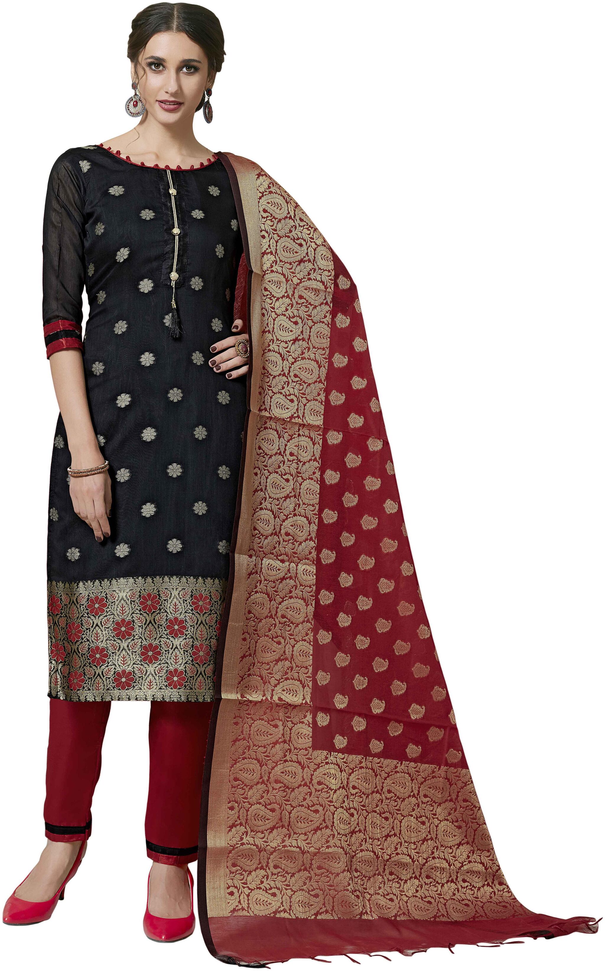 

Maroosh Silk Printed Dress Material Black