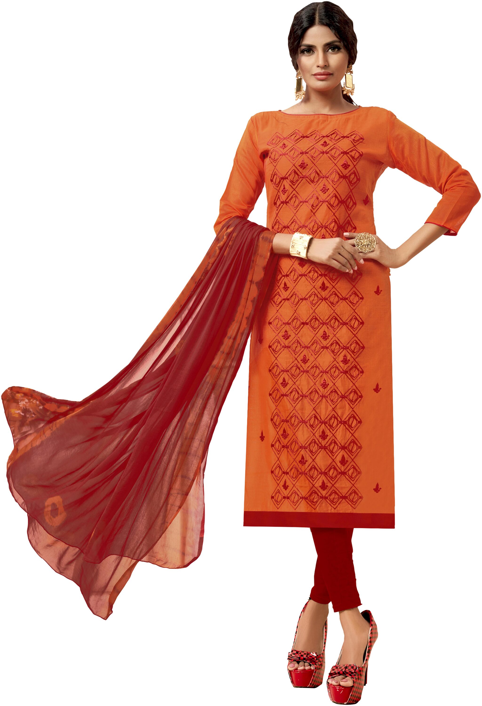 

Maroosh Silk Embroidered Dress Material Orange