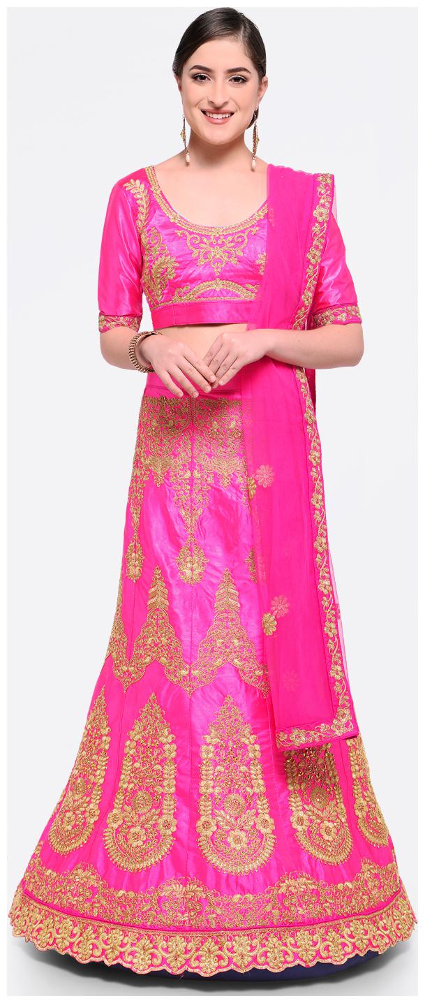 

Maroosh Silk Embroidered Semistiched Pink Lehenga Choli Dupatta