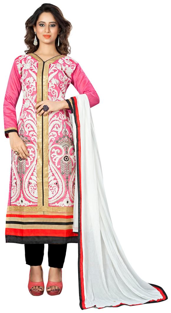 

Maroosh Women s heavy Embroidered Cotton semi stitched salwar Suit with dupatta