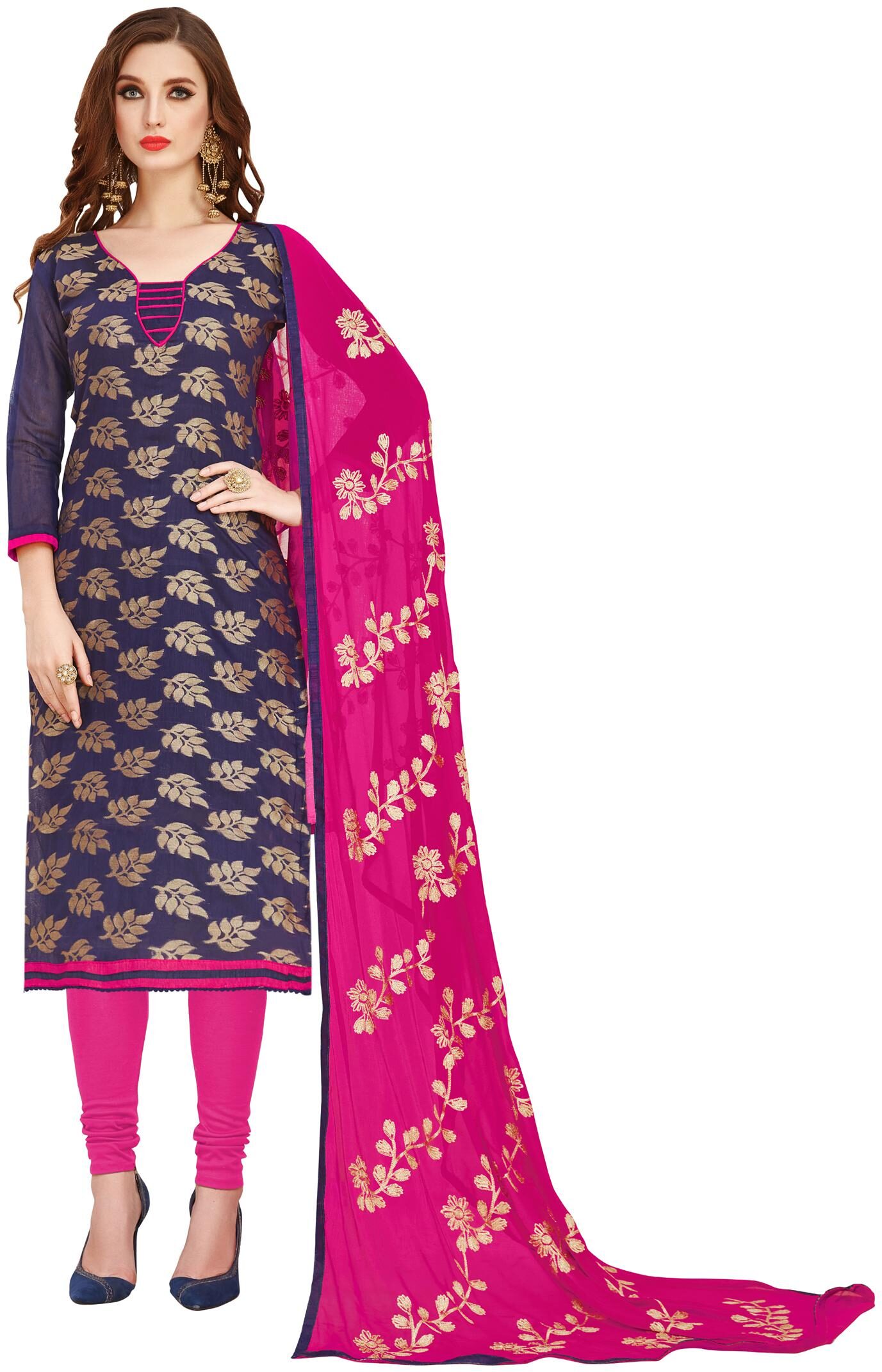 

Maroosh Women Semi Stitched Woven Banarsi Jacquard Dress Material Blue