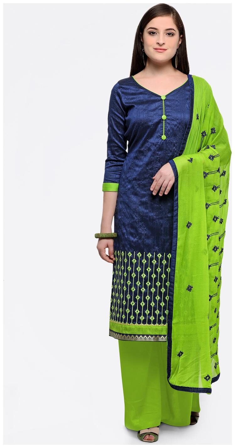 

Maroosh Women Blue Semi Stitched Embroidered Cotton Dress Material