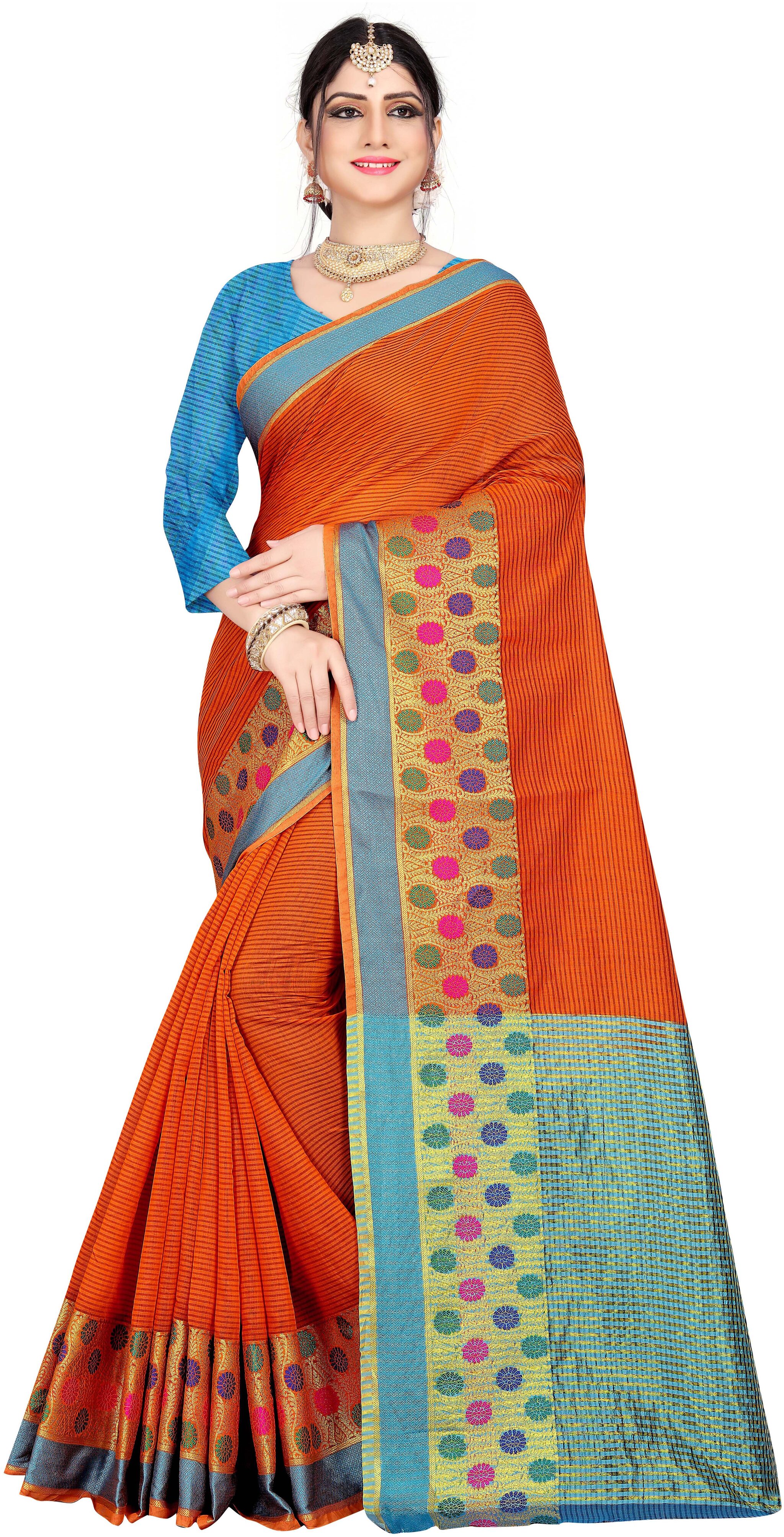 

Maroosh Women Cotton Saree -Orange