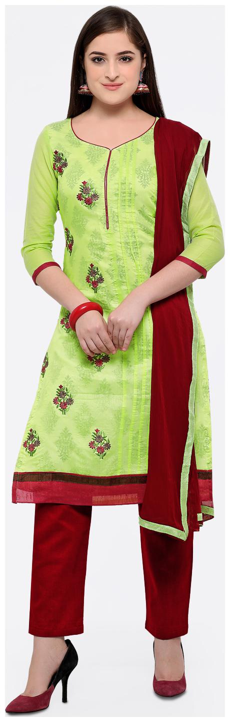 

Maroosh Women Green Semi Stitched Embroidered Modal Cotton Dress Material