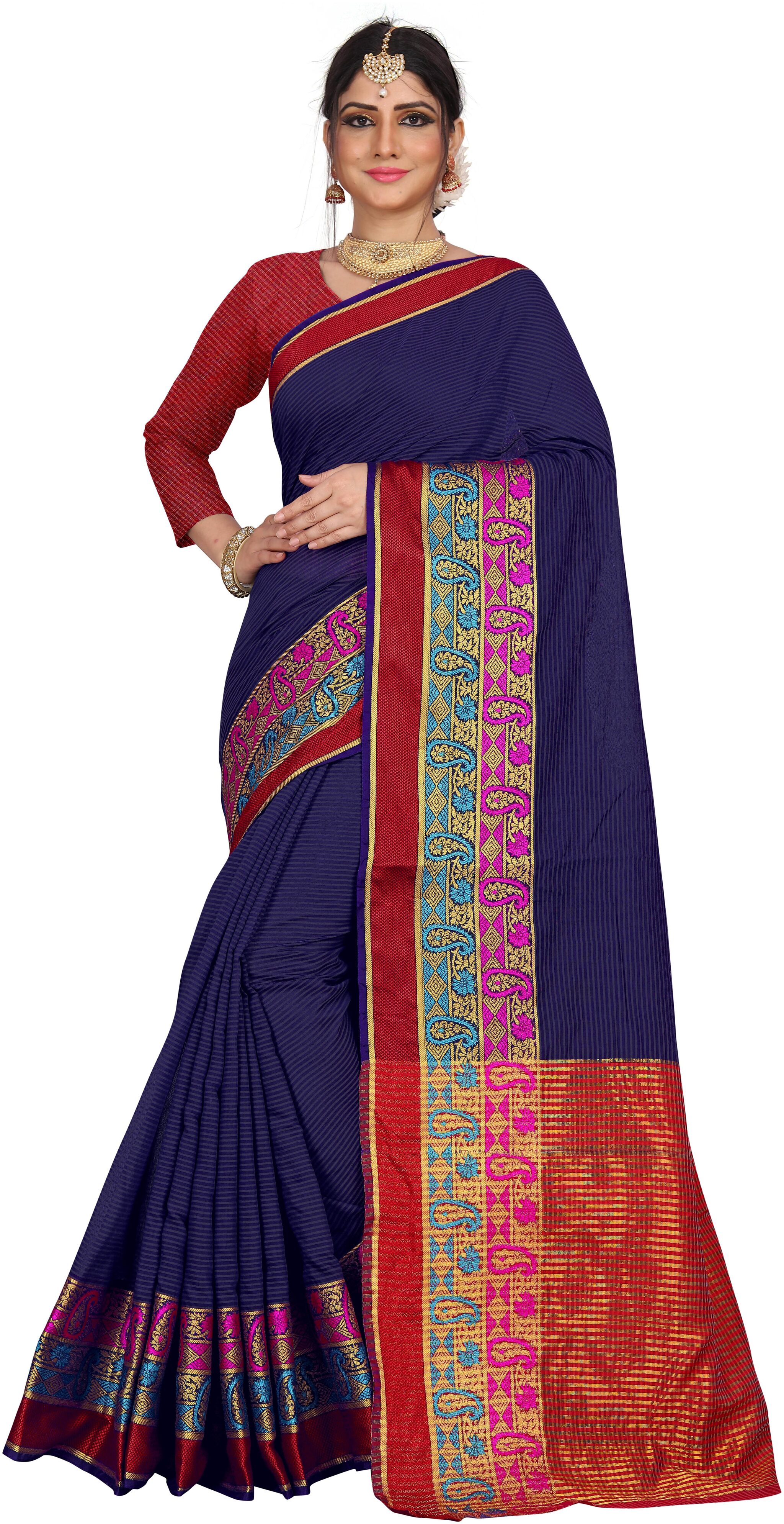 

Maroosh Women Cotton Saree -Blue