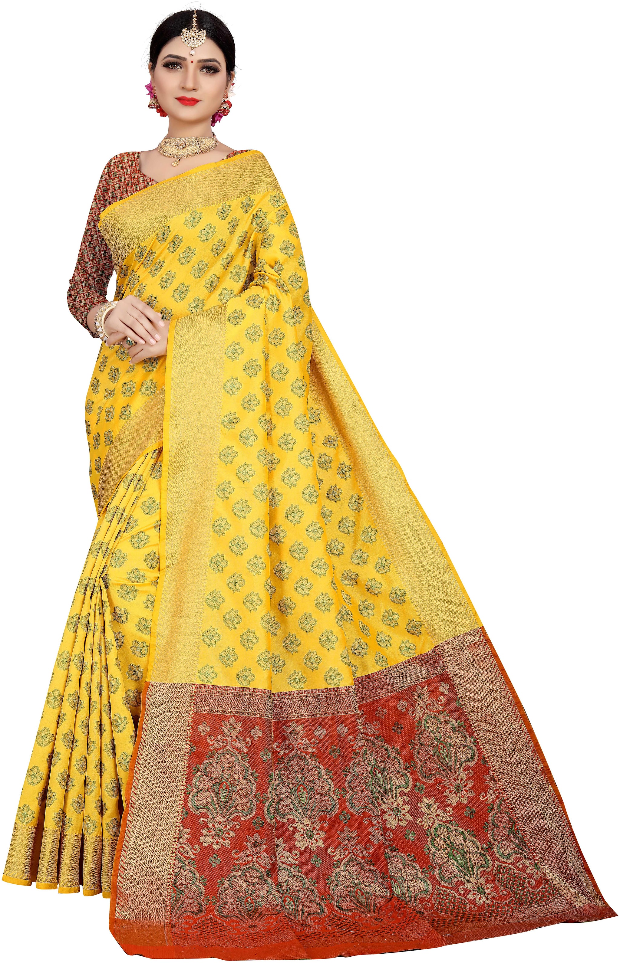 

Maroosh Women Silk Saree -Yellow