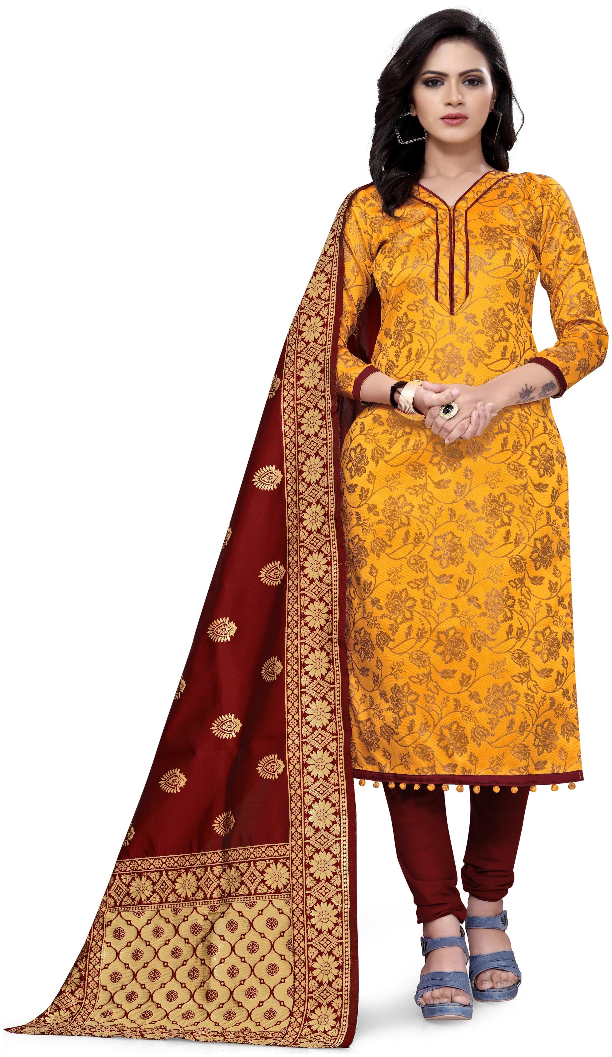 

Maroosh Yellow Unstitched Kurta with bottom dupatta With dupatta Dress Material