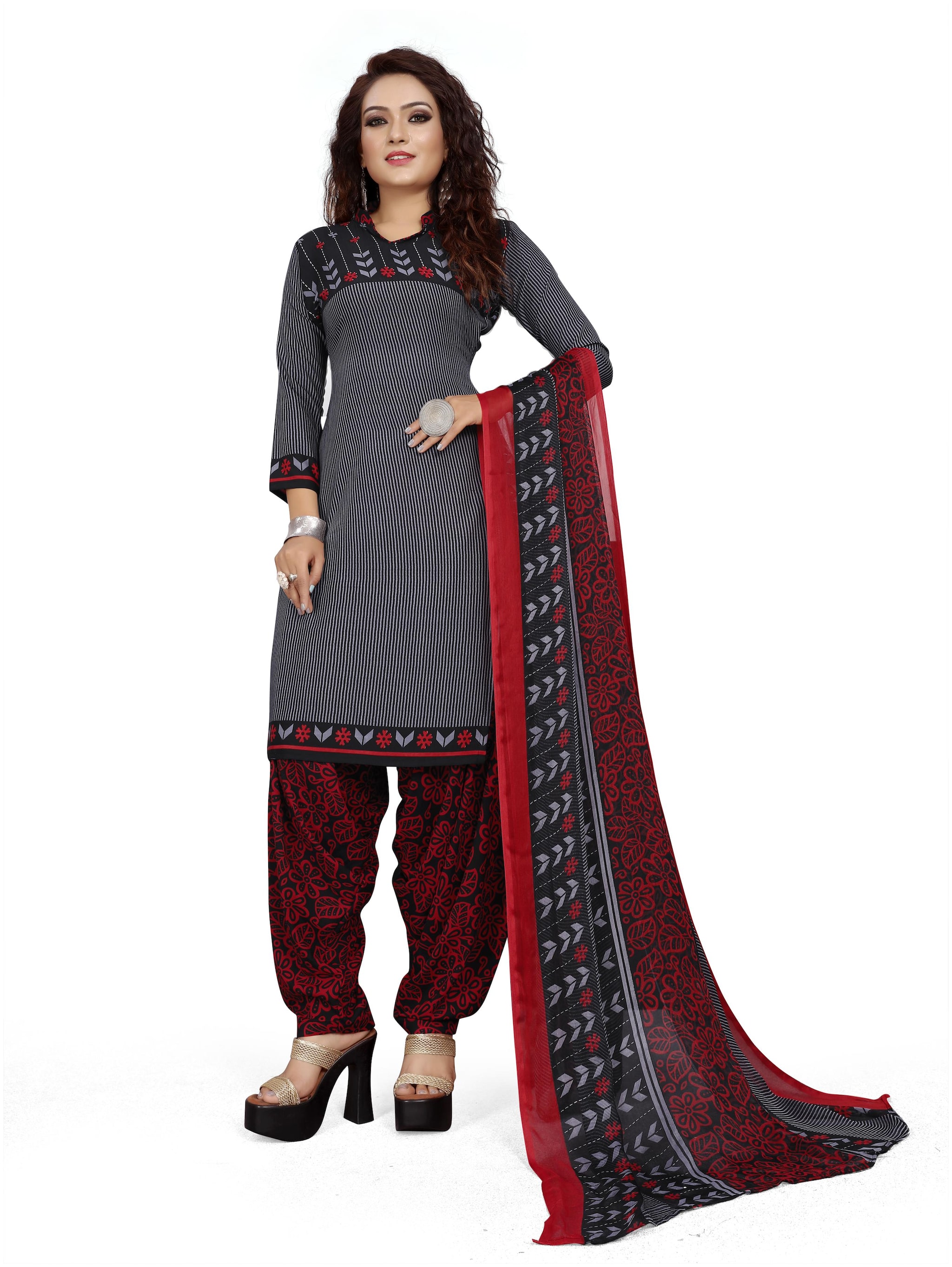 

Maroosh Black Unstitched Kurta with bottom dupatta With dupatta Dress Material