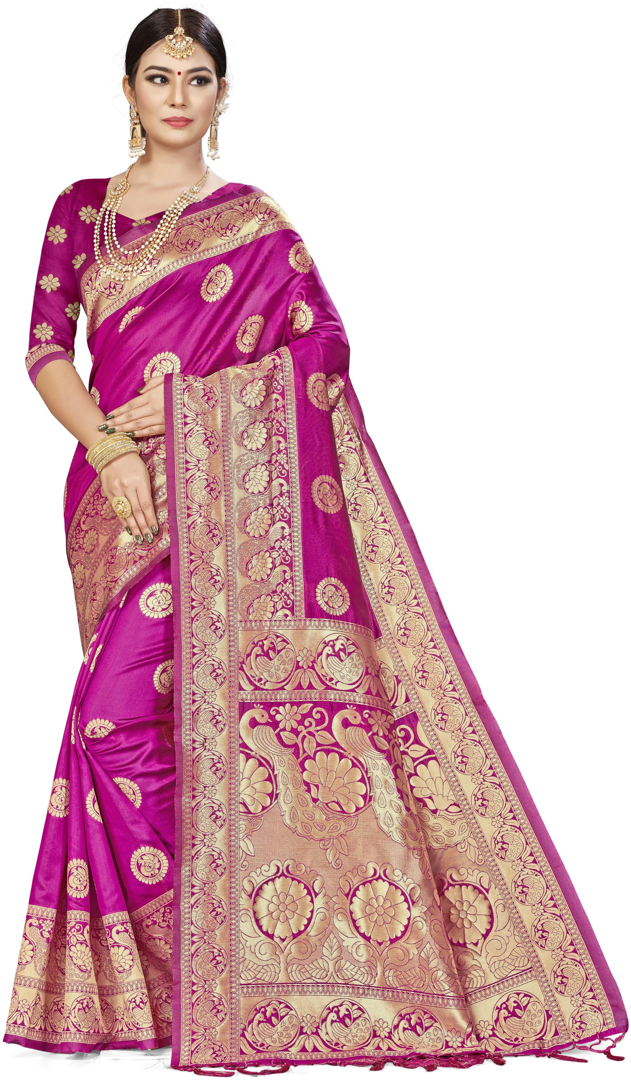 

Maroosh Women Silk Saree Pink
