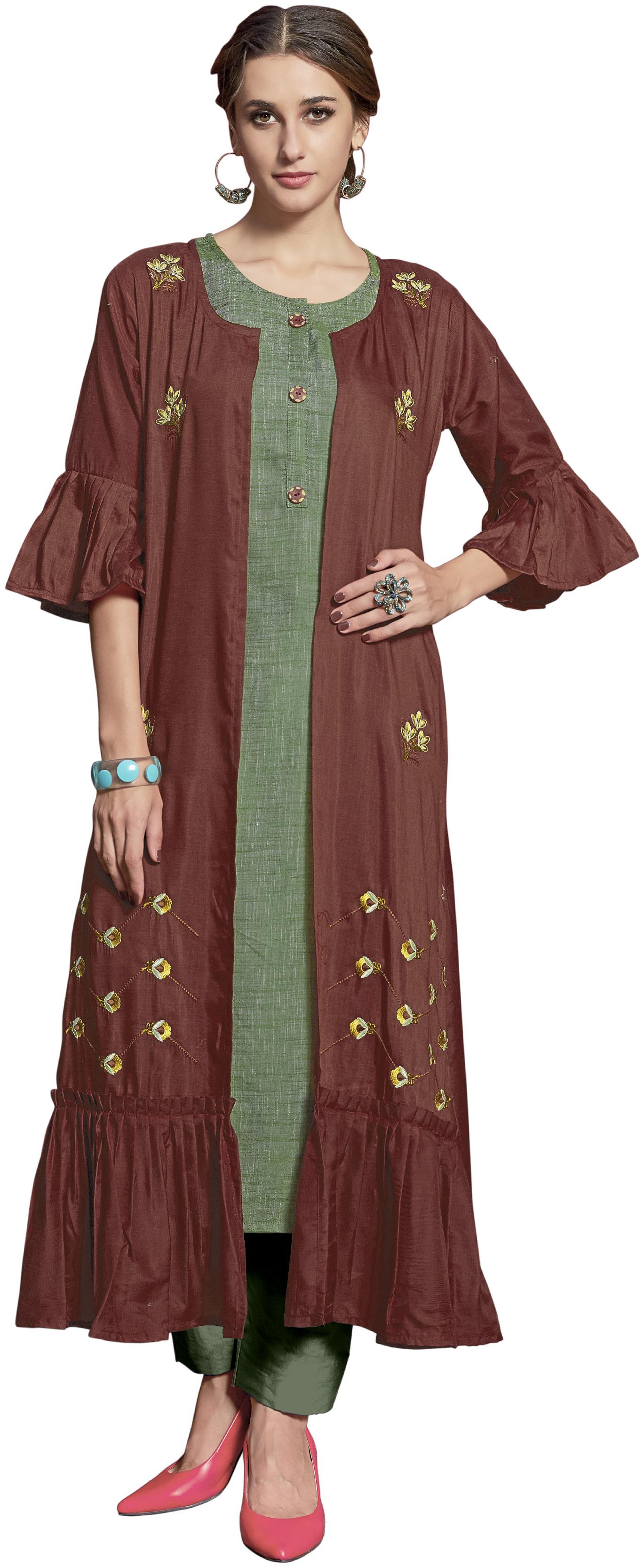 

Maroosh Women Maroon Embroidered Layered Kurti