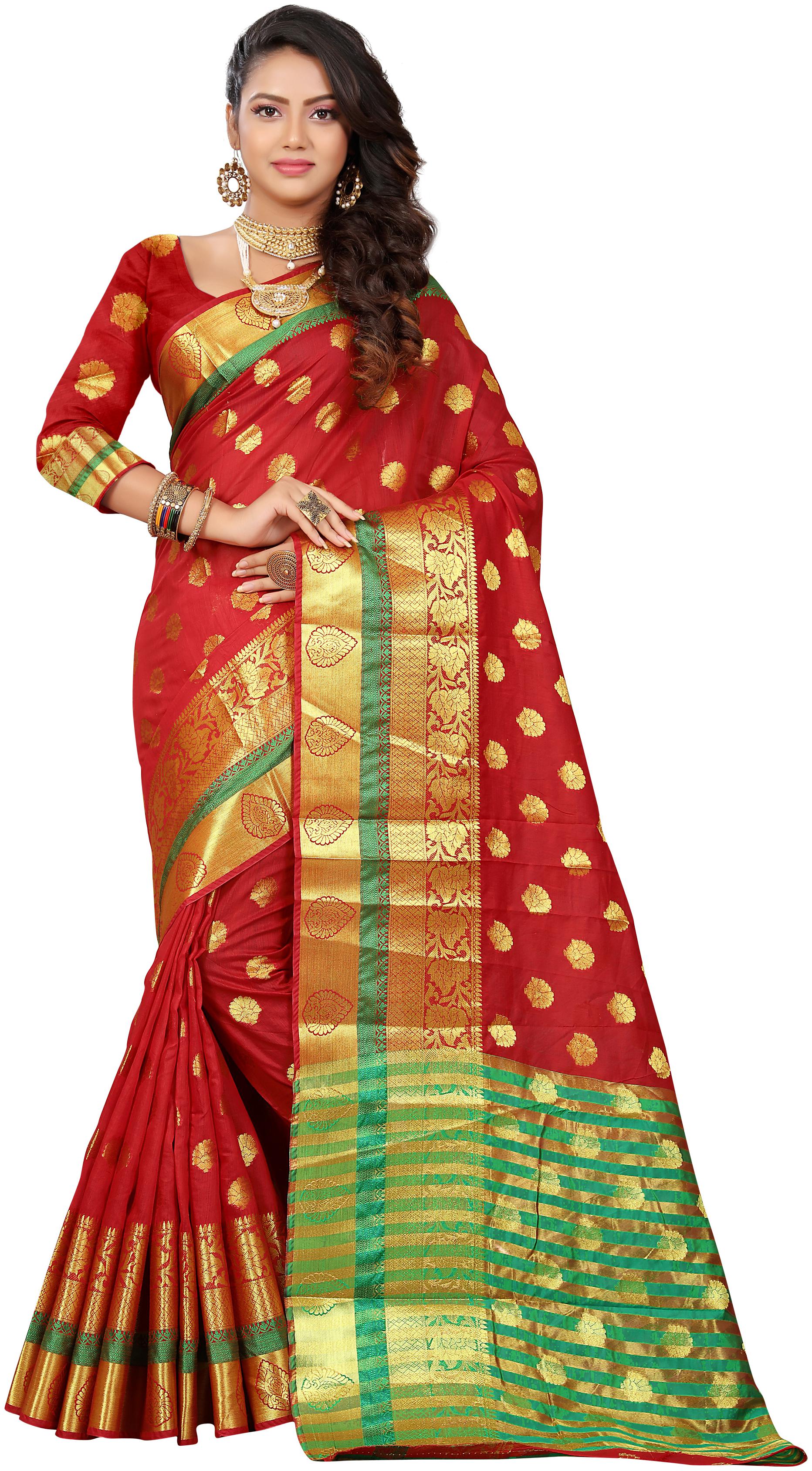 

Maroosh Women Silk Kanchipuram Silk Saree Red color