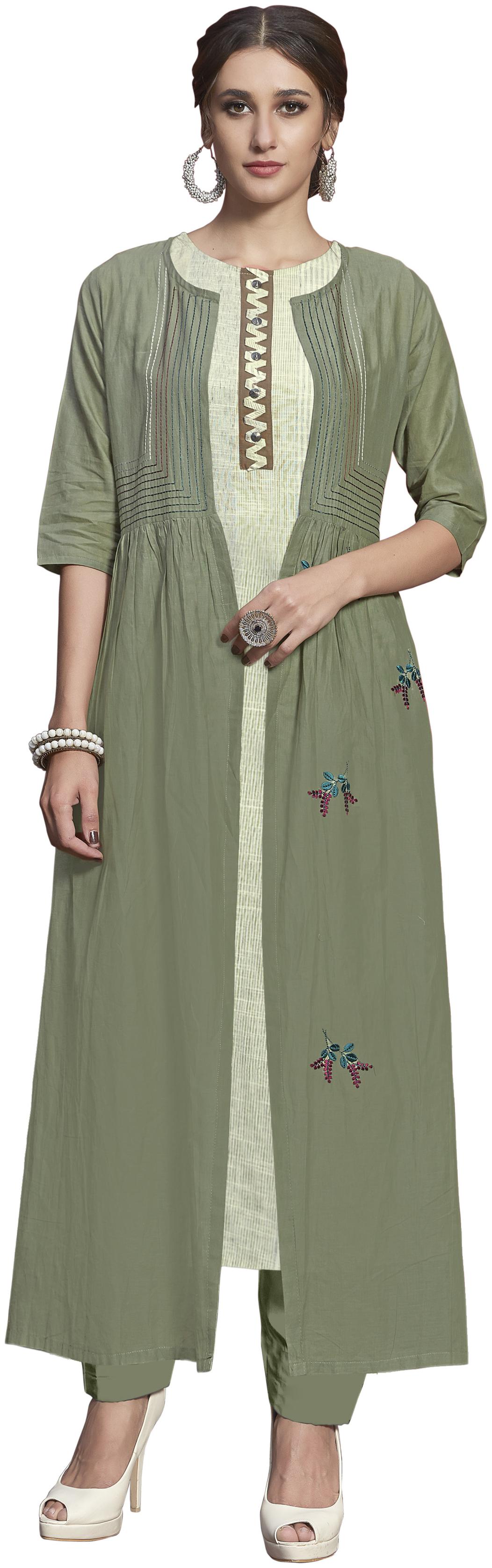 

Maroosh Women Green Embroidered Layered Kurti