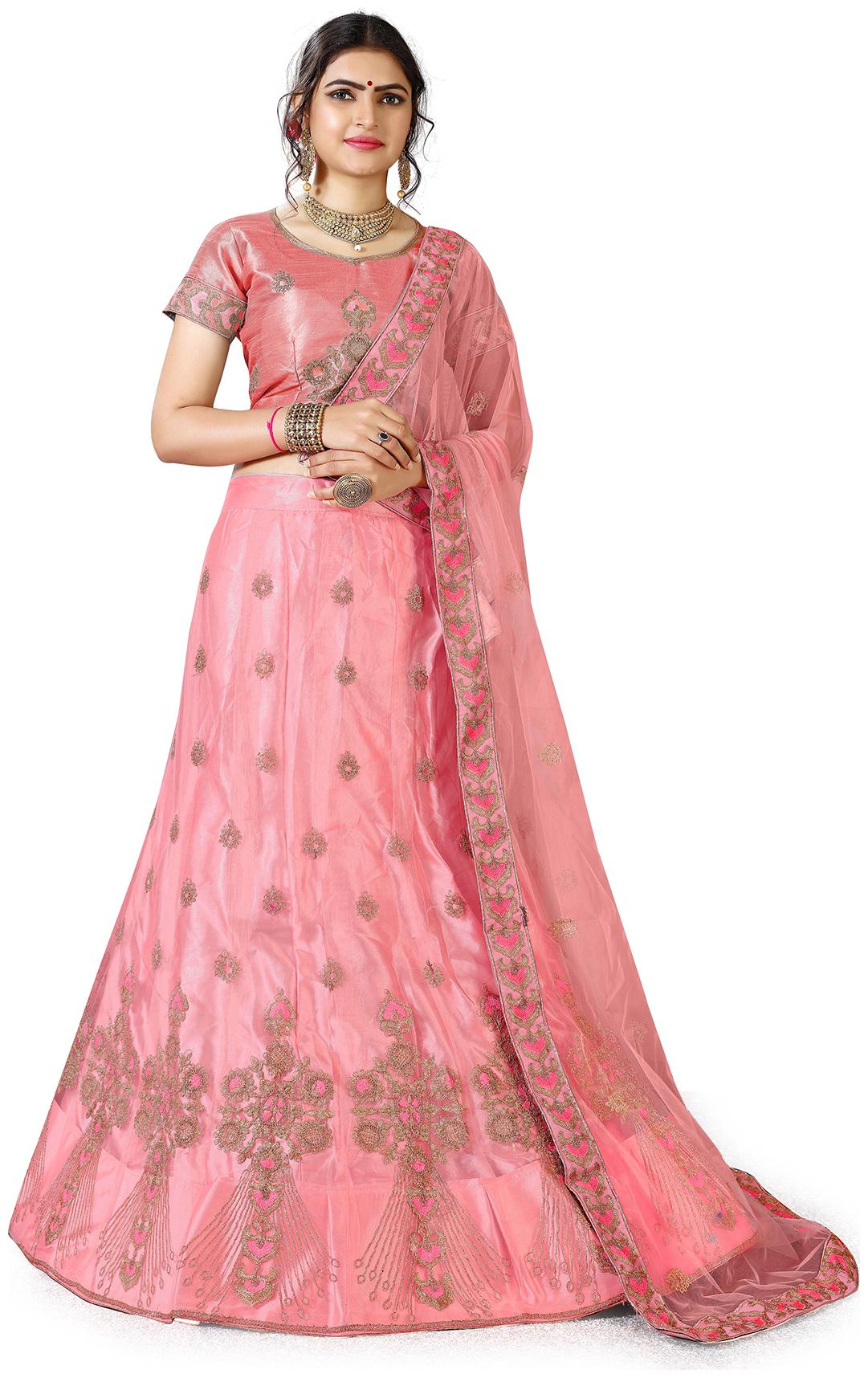 

Maroosh Women Pink Semi Stiched Embroidered Bangalori Silk Lehenga Choli
