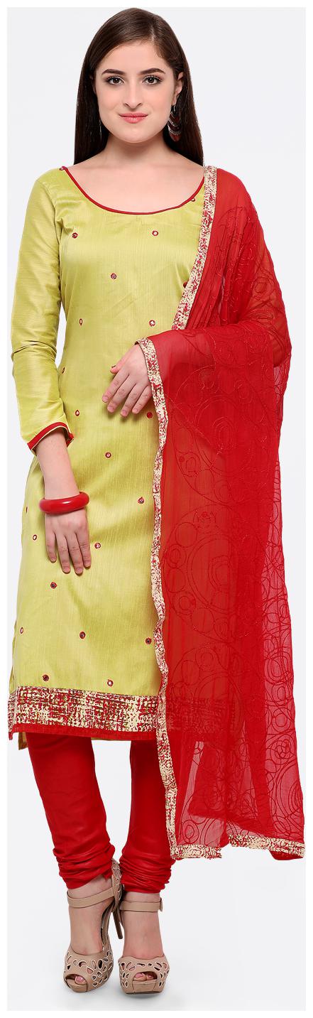 

Maroosh Women Green Semi Stitched Embroidered Cotton Slub Dress Material