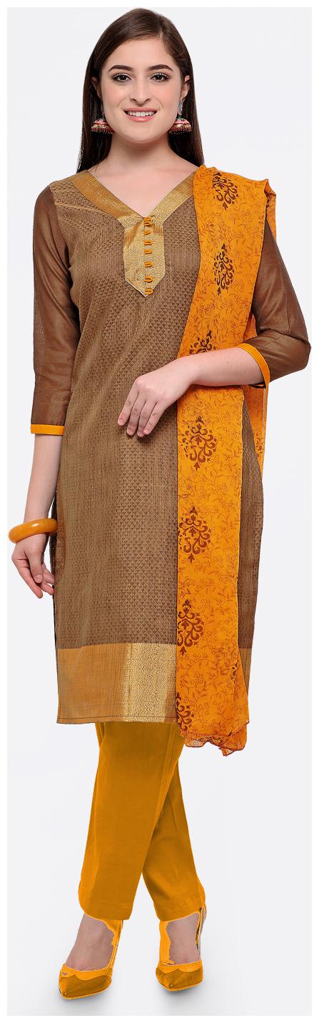 

Maroosh Women Brown Semi Stitched Embellished Banarsi Dress Material