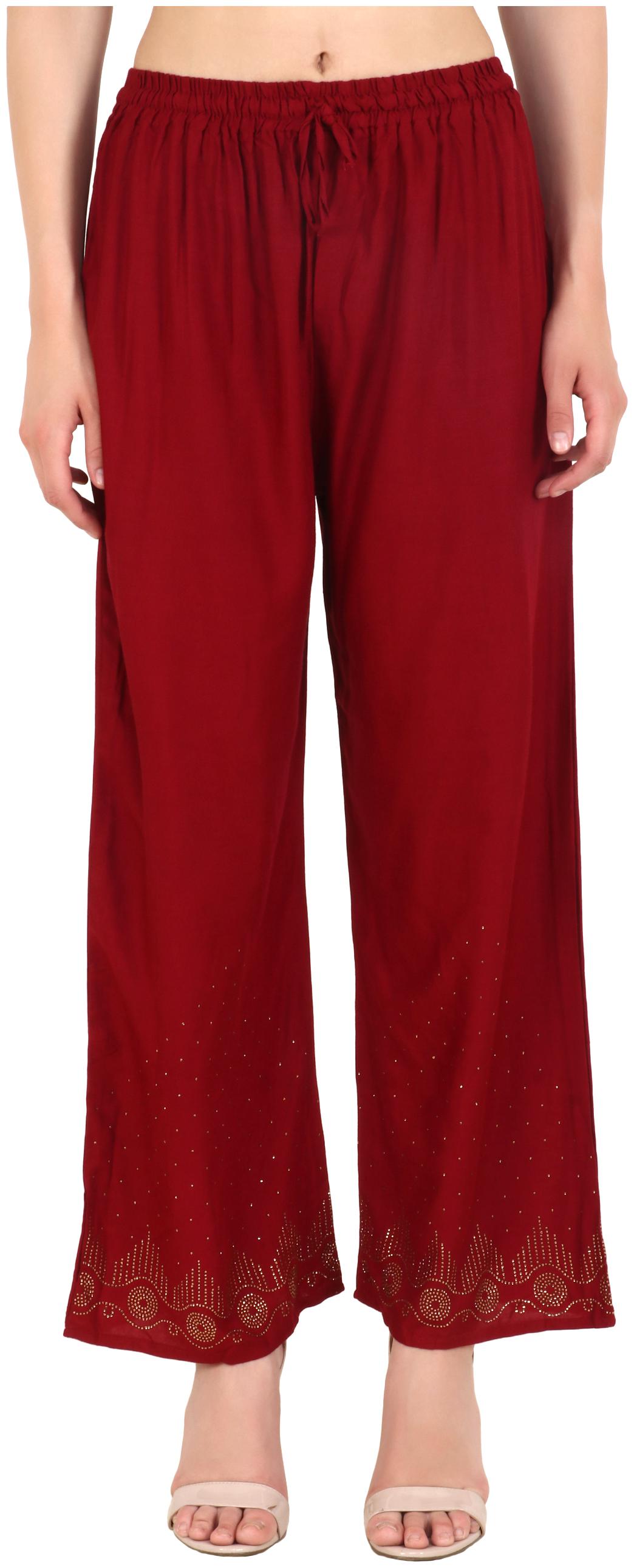 

AADRIKA COM FASHION WORLD Maroon Embellished Flared Palazzo