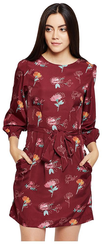 

OXOLLOXO Maroon Printed A-line dress