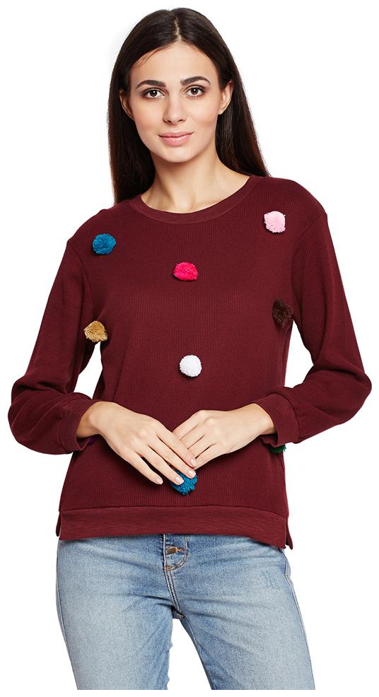 

OXOLLOXO Women Solid Sweatshirt - Maroon