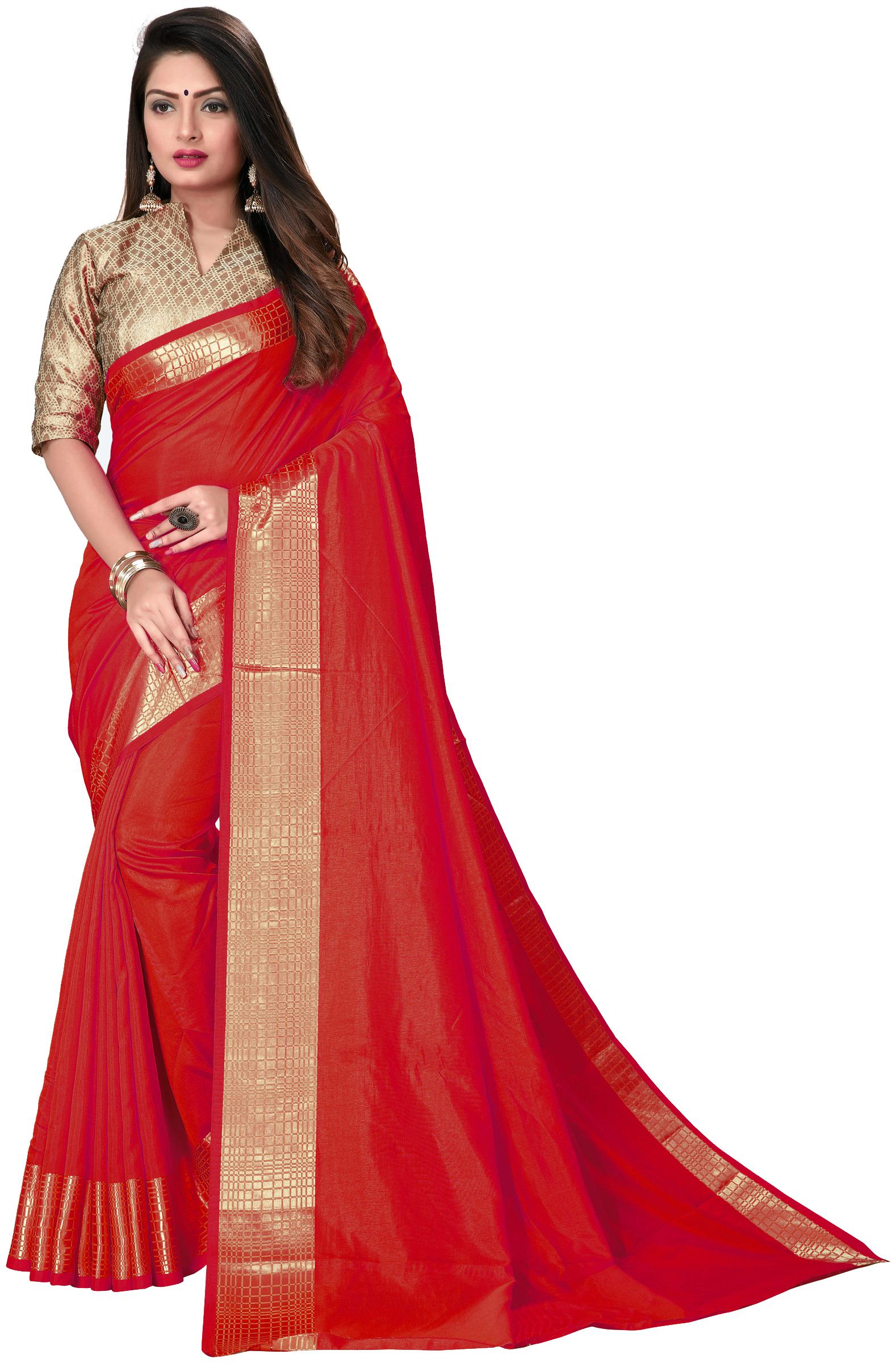 

MARUTI ART Artificial Silk Red Solid Festive Saree For Women