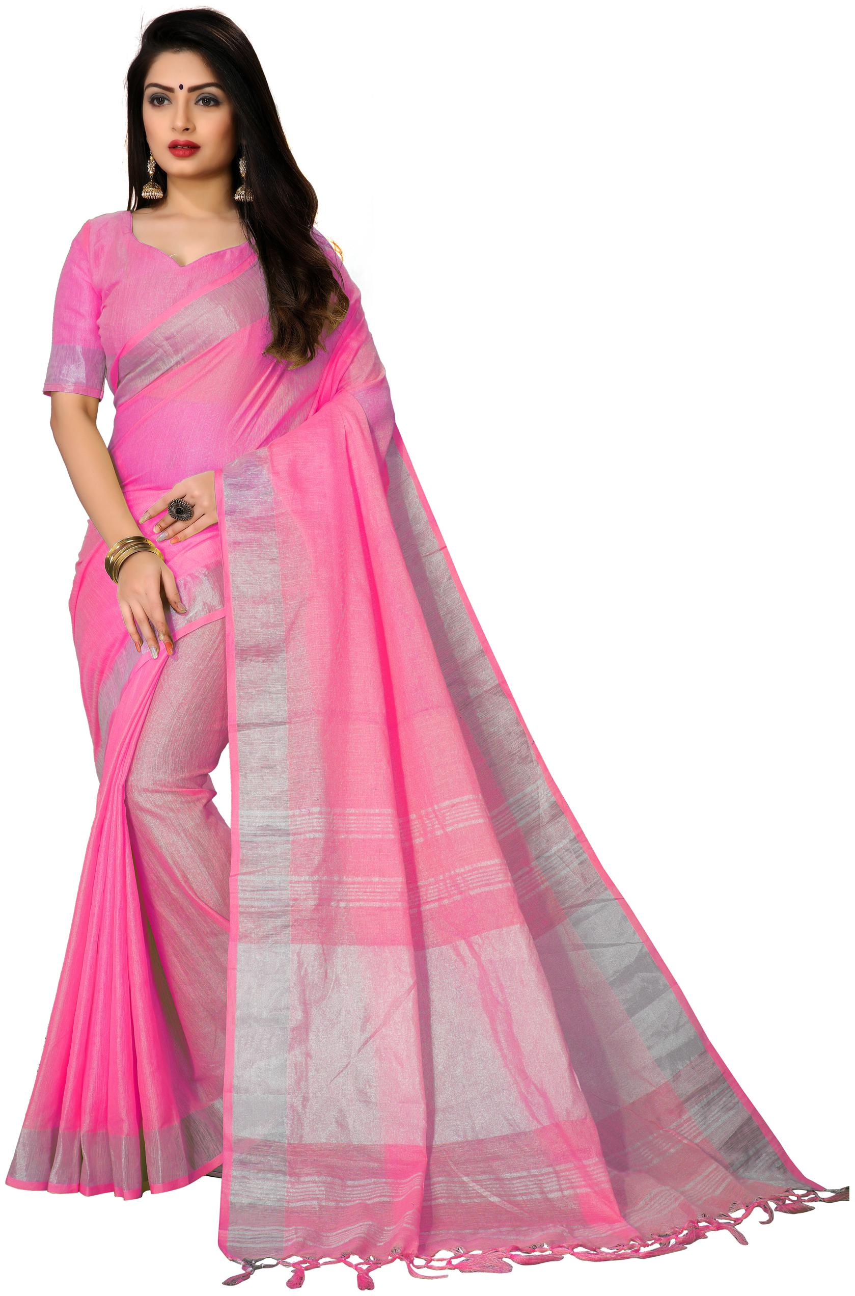 

MARUTI ART Linen Pink Solid Daily Wear Saree For Women