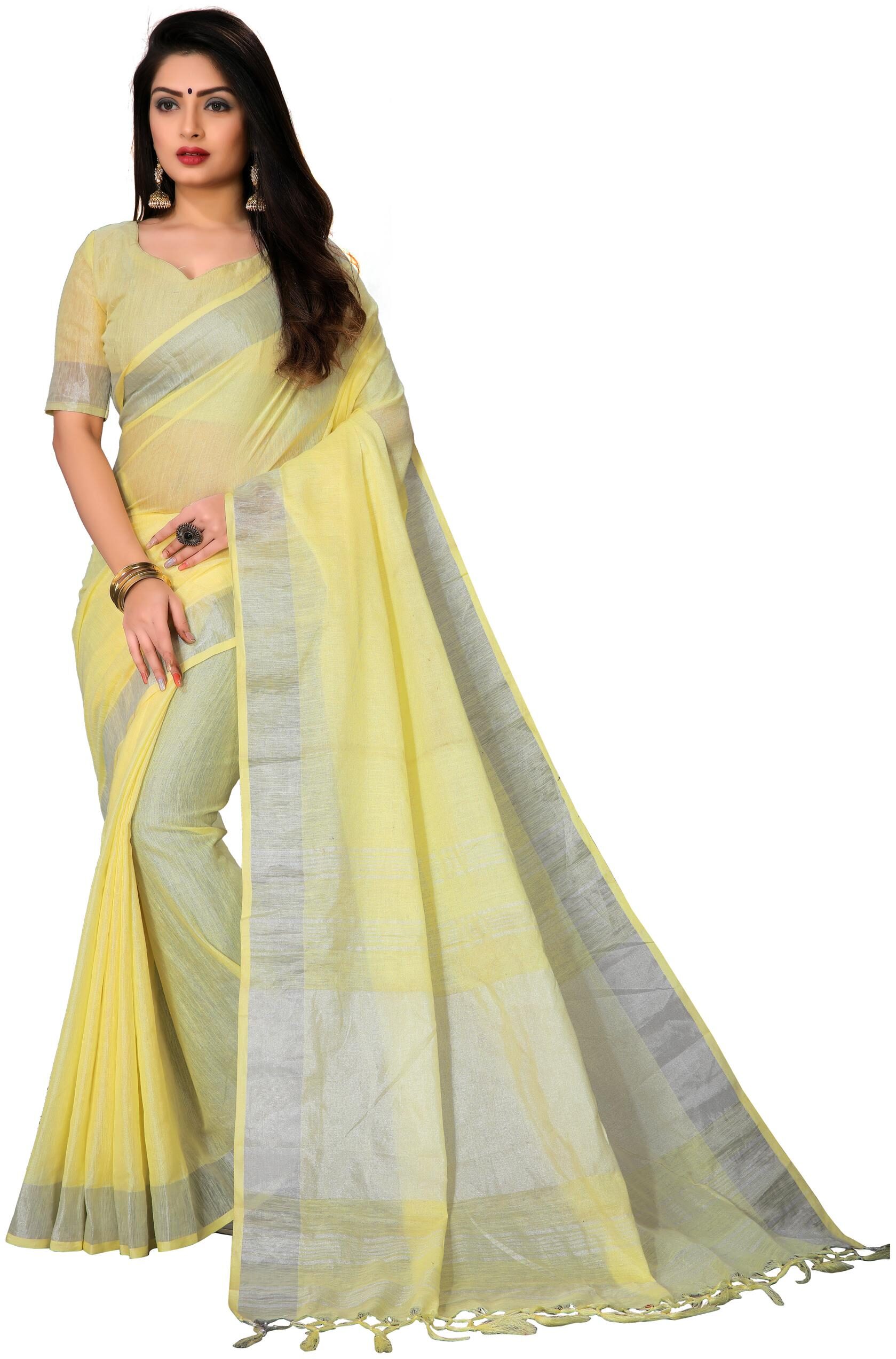 

MARUTI ART Linen Yellow Solid Daily Wear Saree For Women