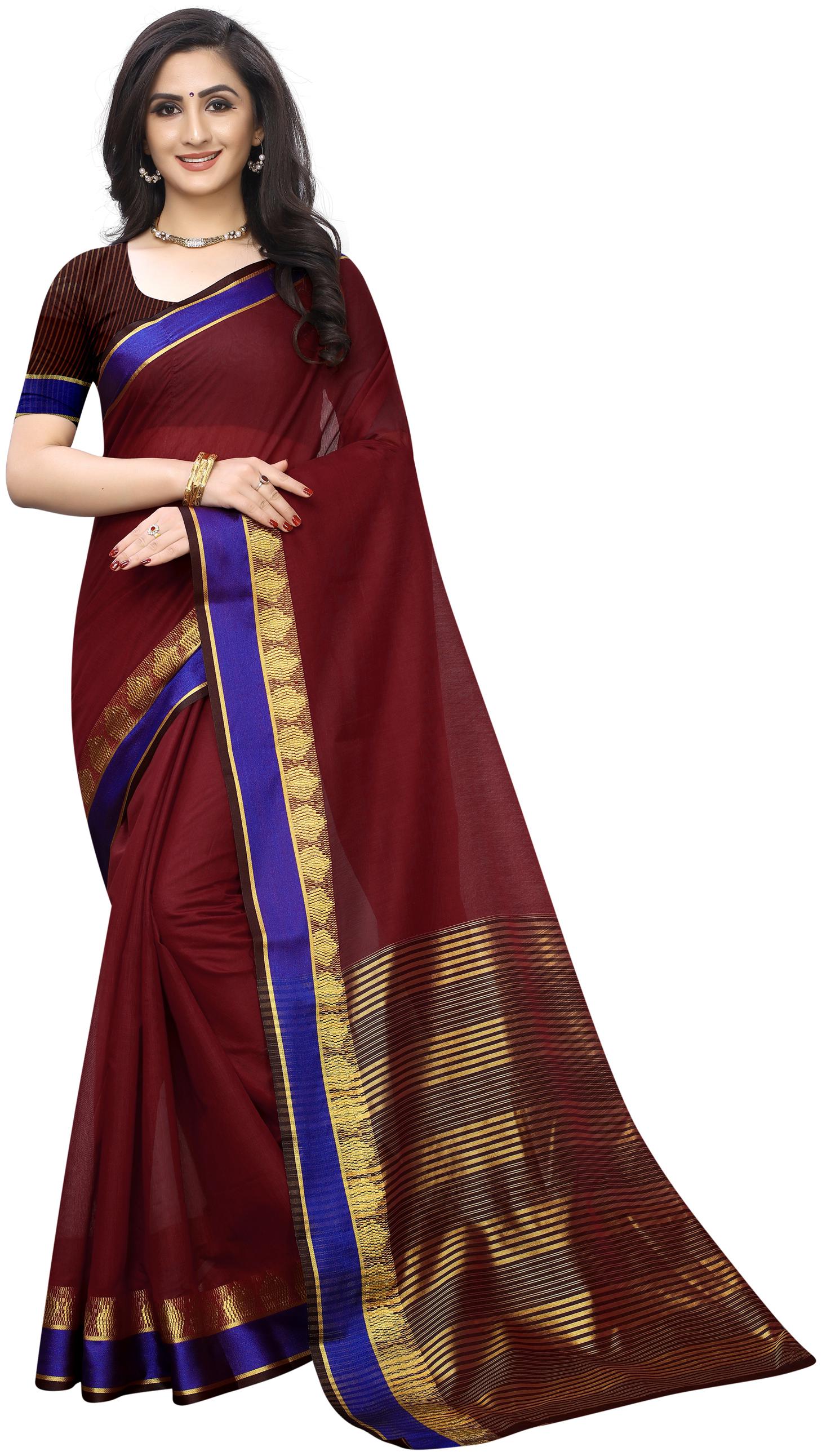 

MARUTI ART Polycotton Brown Solid Regular Saree For Women