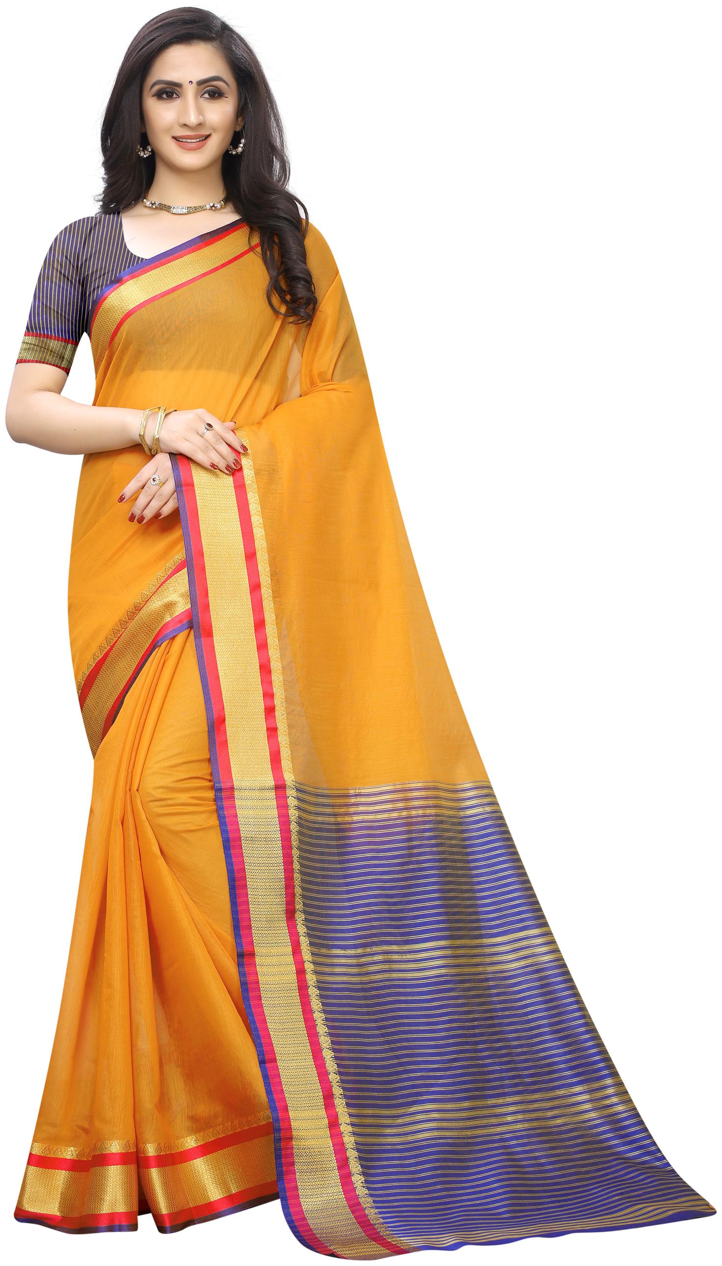 

MARUTI ART Polycotton Yellow Solid Regular Saree For Women