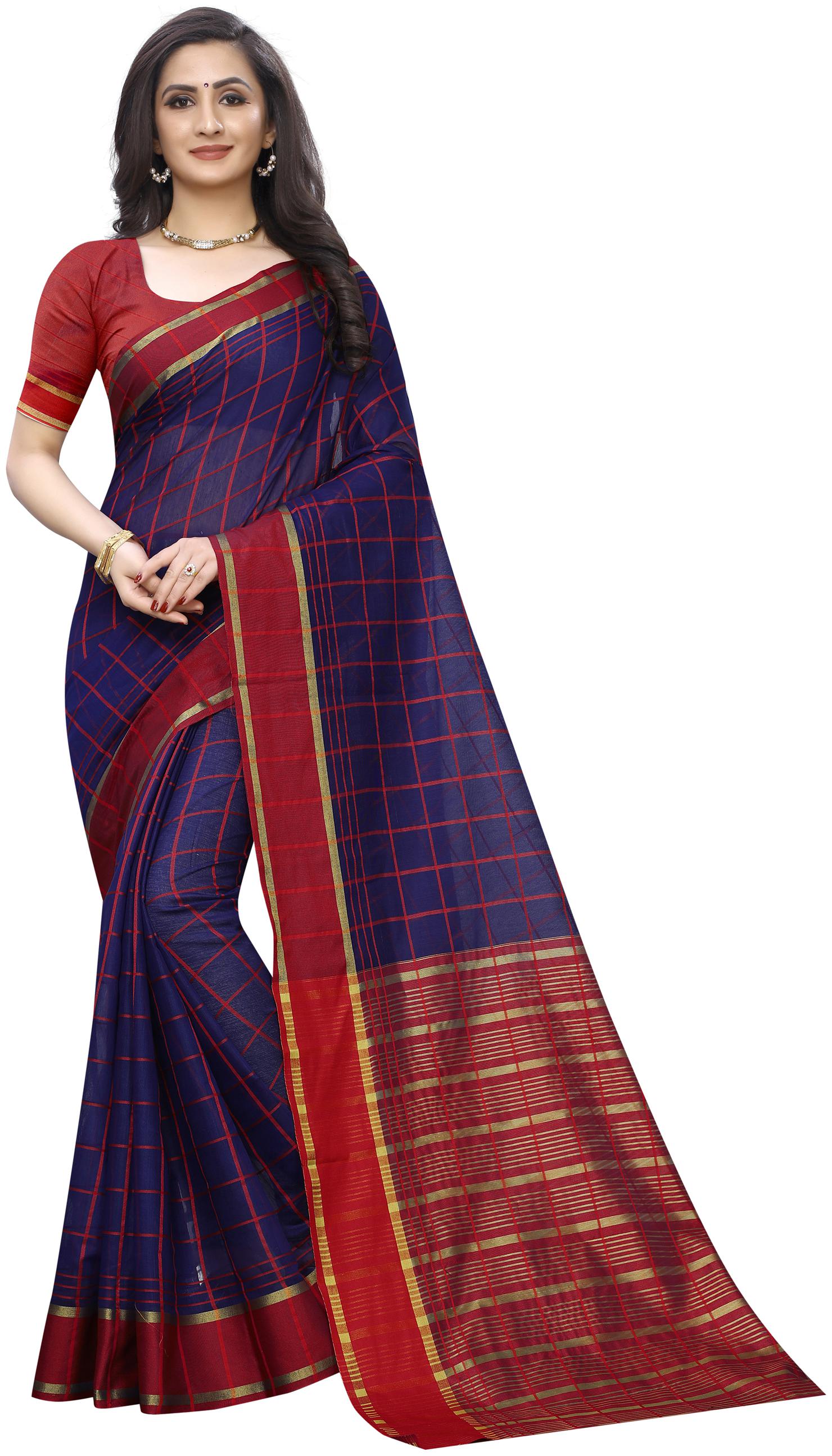 

MARUTI ART Polycotton Blue Checkered Regular Saree For Women