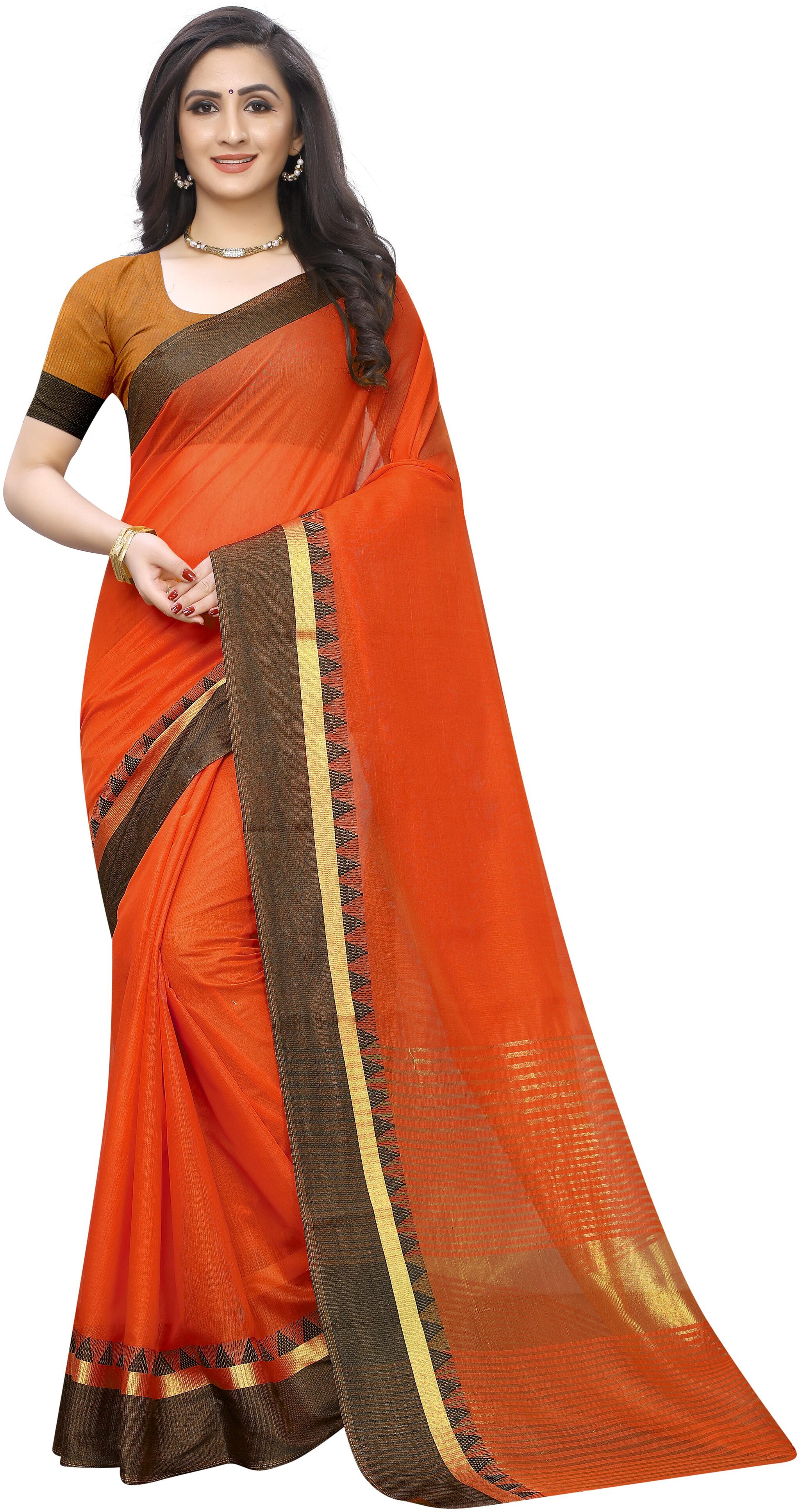 

MARUTI ART Polycotton Orange Solid Regular Saree For Women