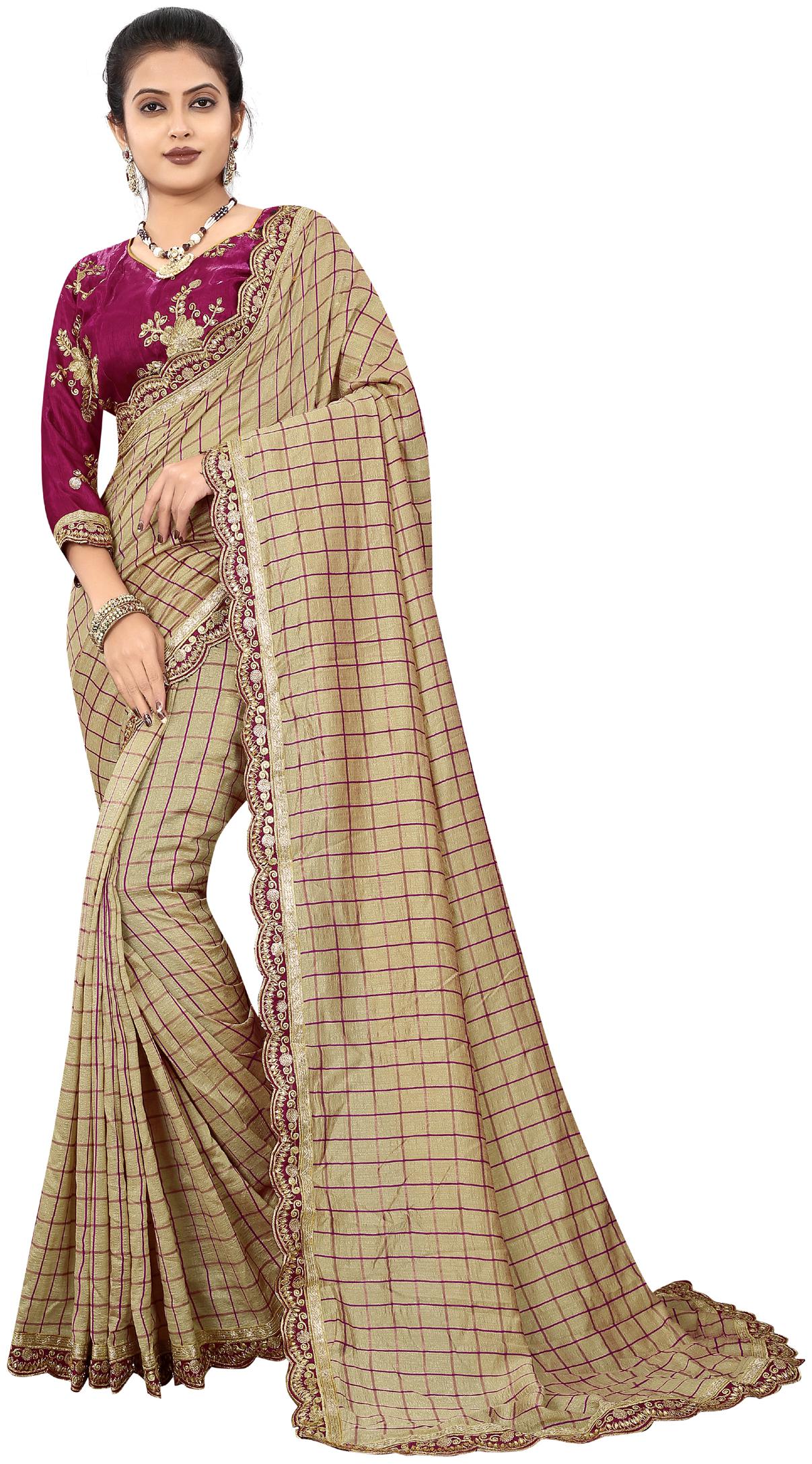 

MARUTI ART Silk Beige Checkered Regular Saree For Women