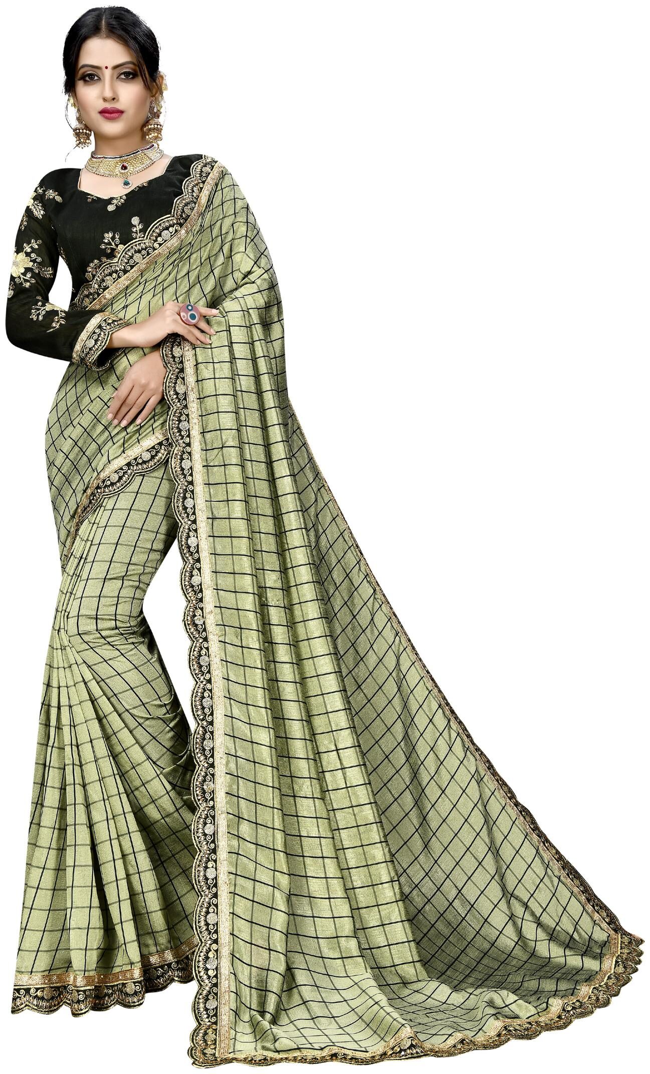 

MARUTI ART Silk Green Checkered Regular Saree For Women