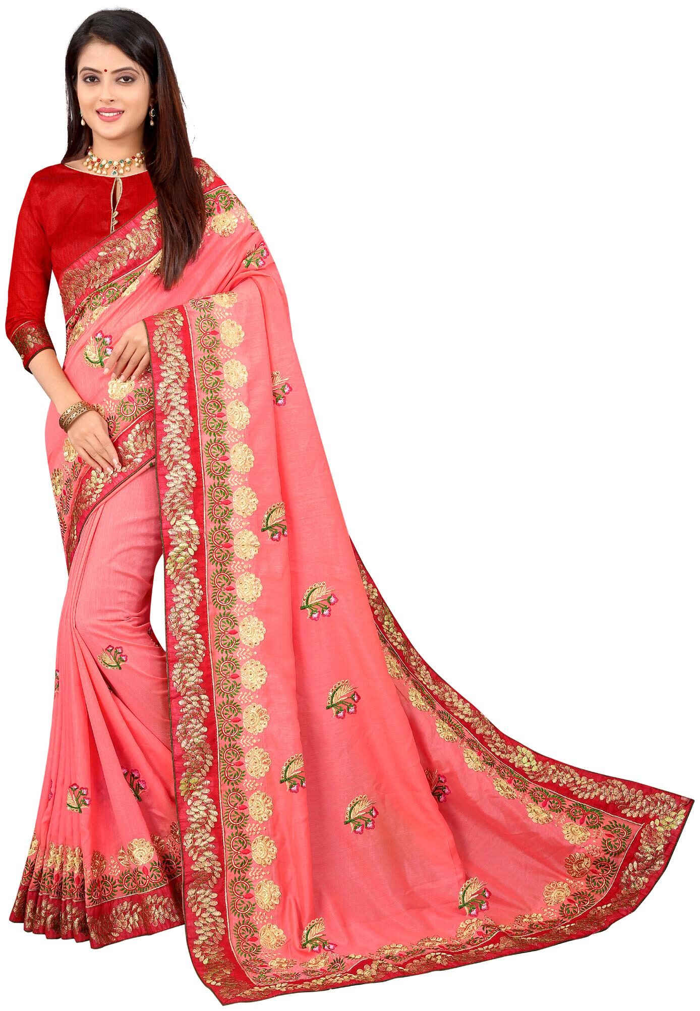 

MARUTI ART Silk Pink Embroidered Regular Saree For Women