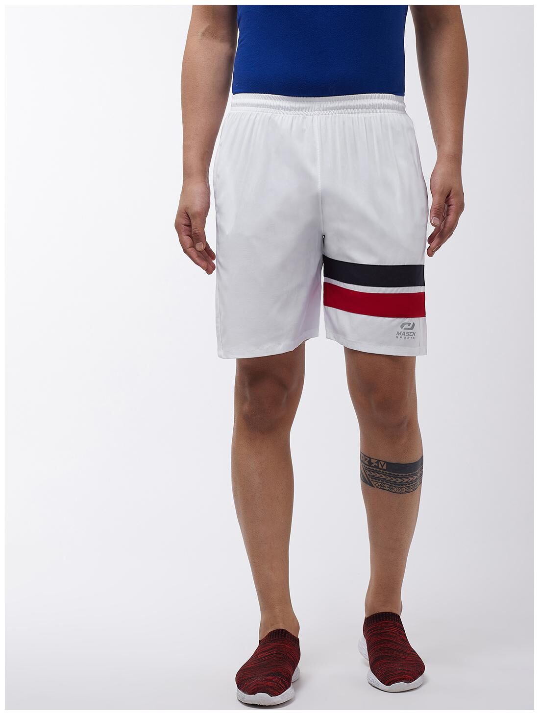 

Masch Sports Mens Regular Fit White Soft Polyester Colorblocked Sports Shorts