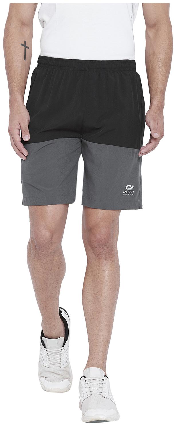 

Masch Sports Mens Regular Fit Black And Grey Soft Polyester Sports Shorts- Active Wear Sports Wear Gym Wear Shorts For Men