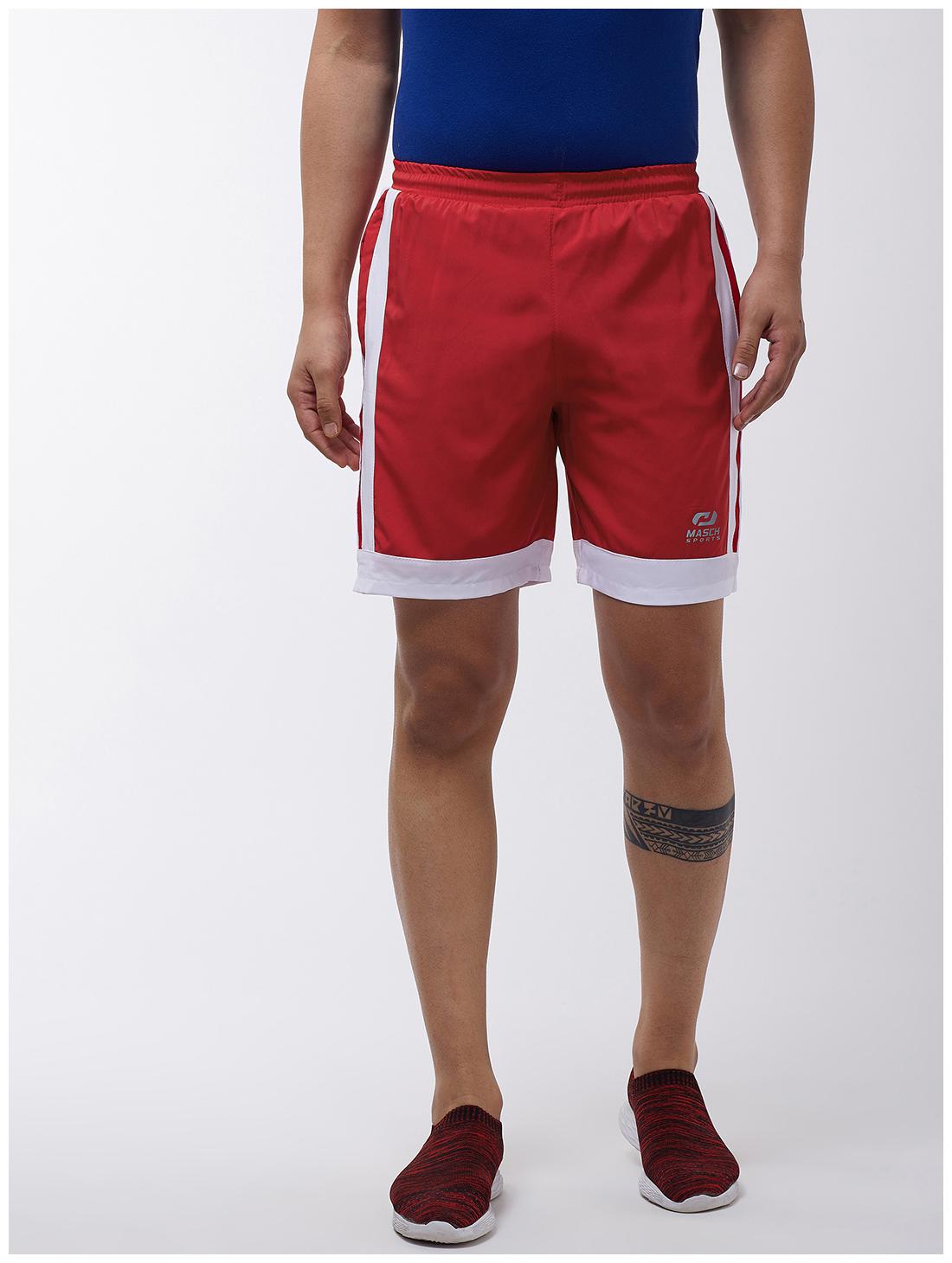 

Masch Sports Mens Regular Fit Red and White Soft Polyester Colorblocked Sports Shorts