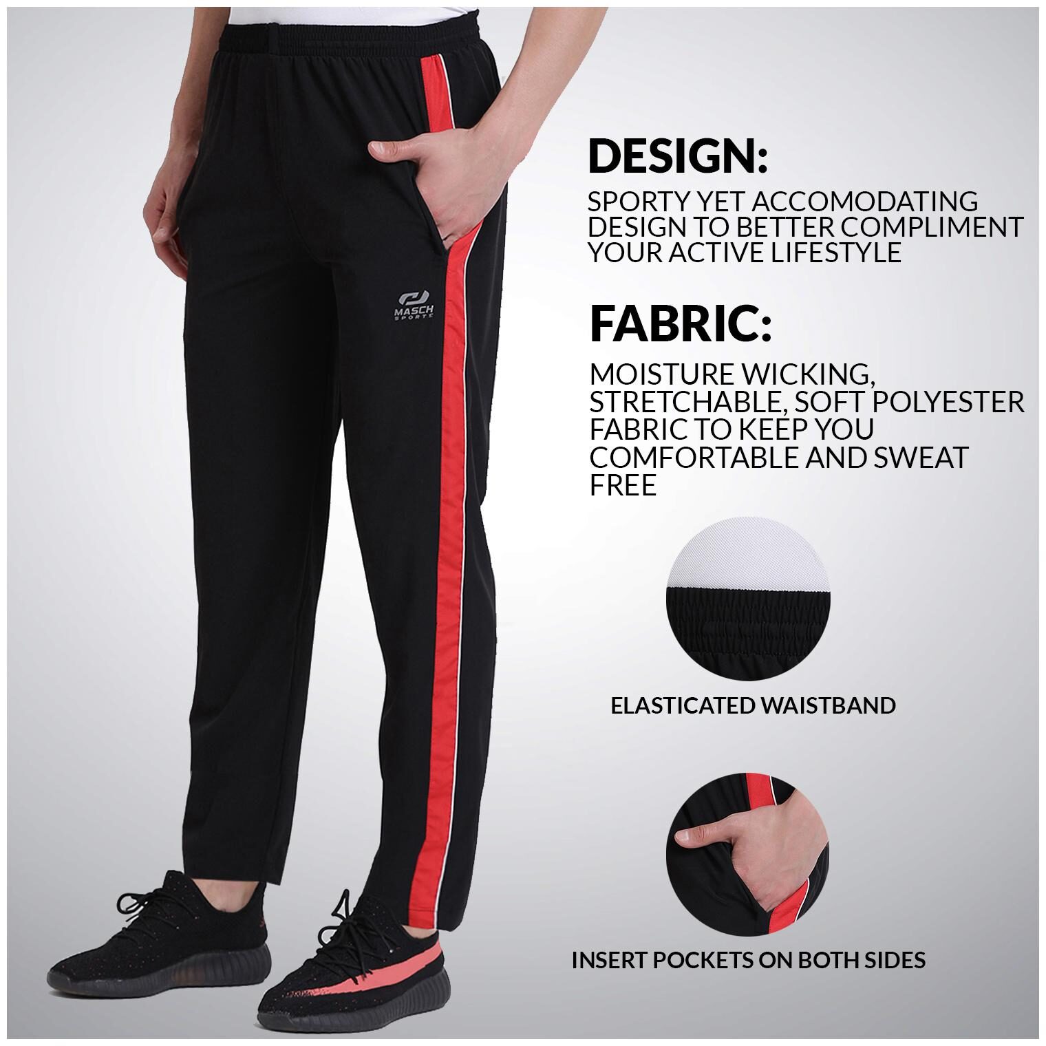 

Masch Sports Mens Active Wear Regular-fit Lower with Elastic Waistband Casual Trouser Cum Running Track Pant with Pockets
