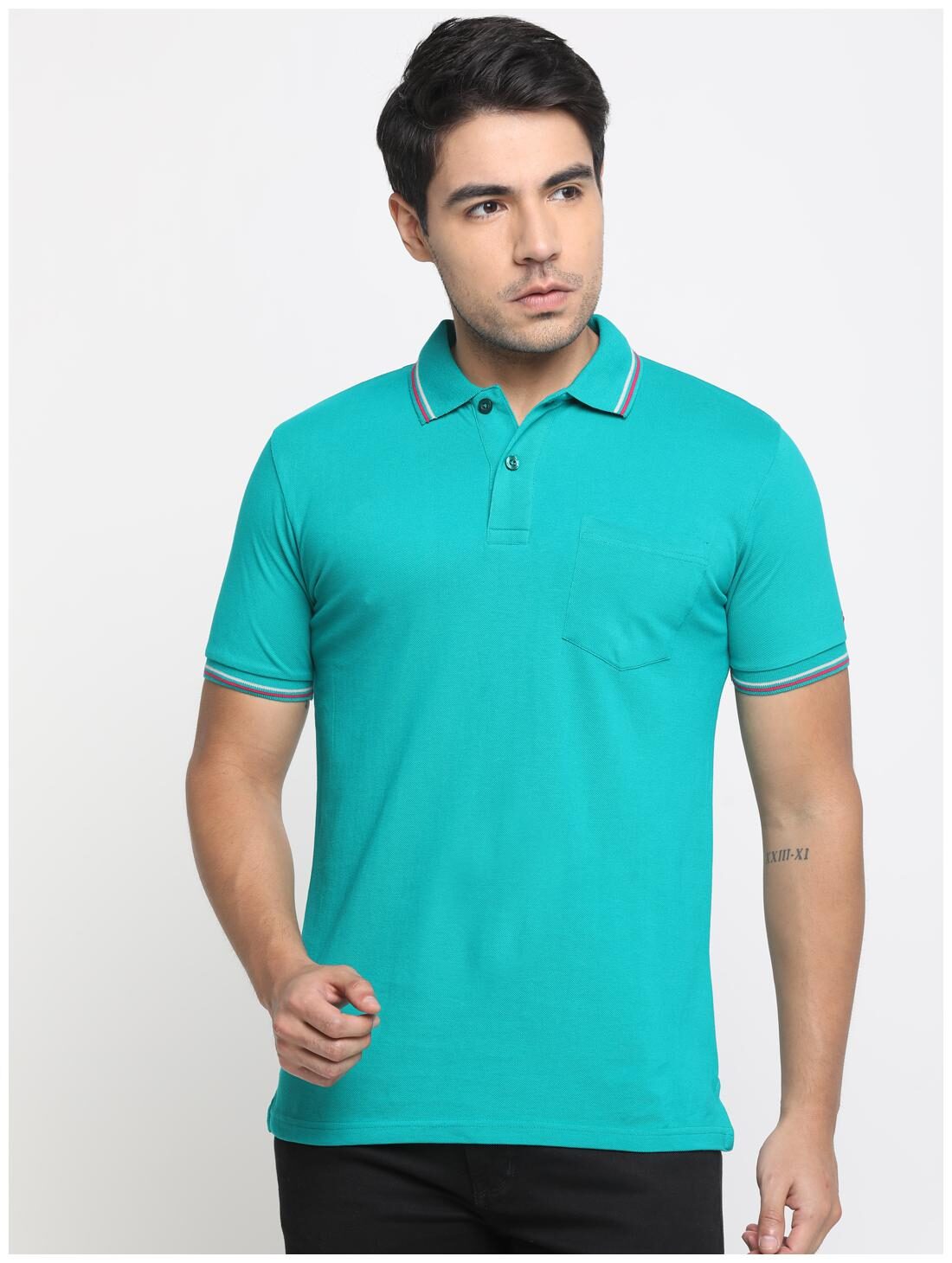 

Masculino Latino Men Turquoise Regular fit Cotton Polo collar T-Shirt - Pack Of 1