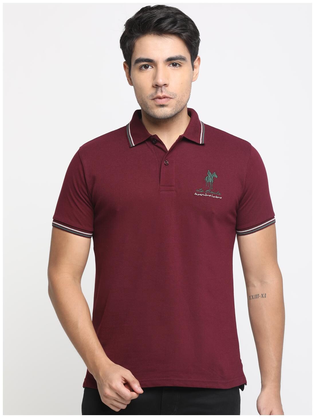 

Masculino Latino Men Maroon Regular fit Cotton Polo collar T-Shirt - Pack Of 1