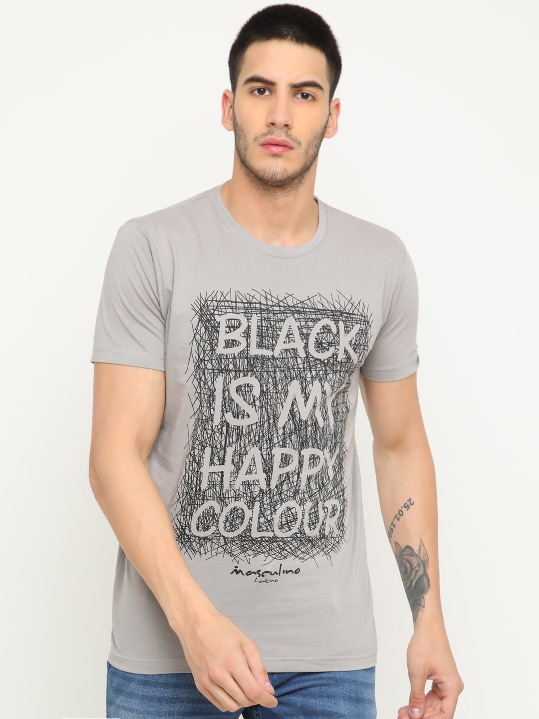 

Masculino Latino Men Grey Regular fit Cotton Round neck T-Shirt - Pack Of 1