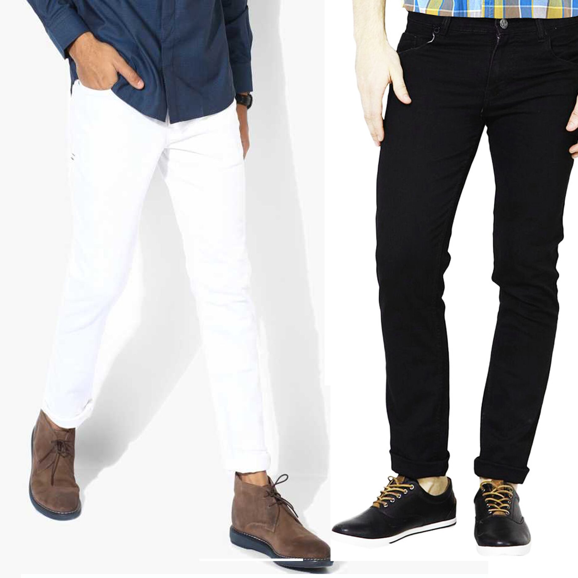 

Masterly Weft Men White Black Slim Fit Jeans