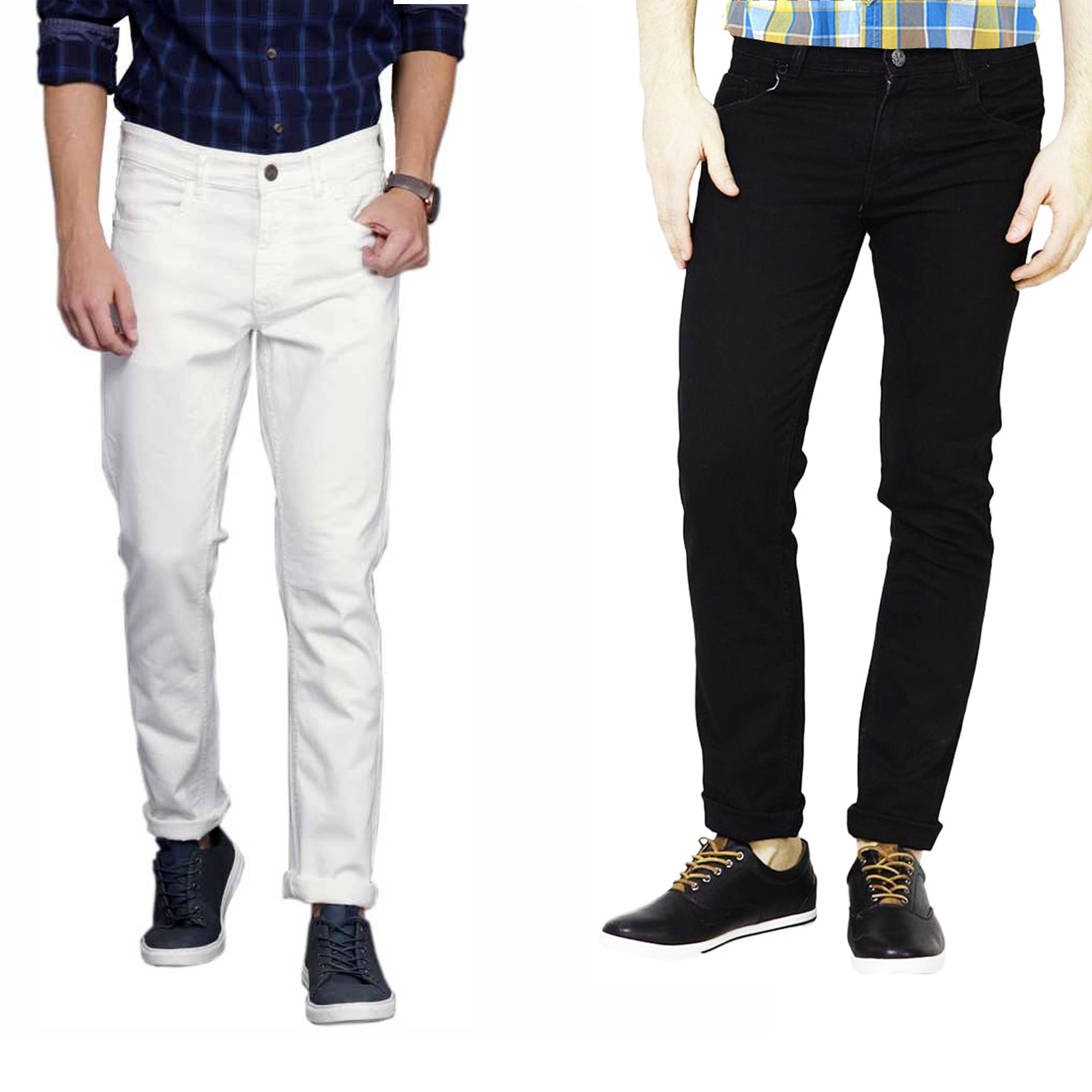 

Masterly Weft Men White Black Slim Fit Jeans