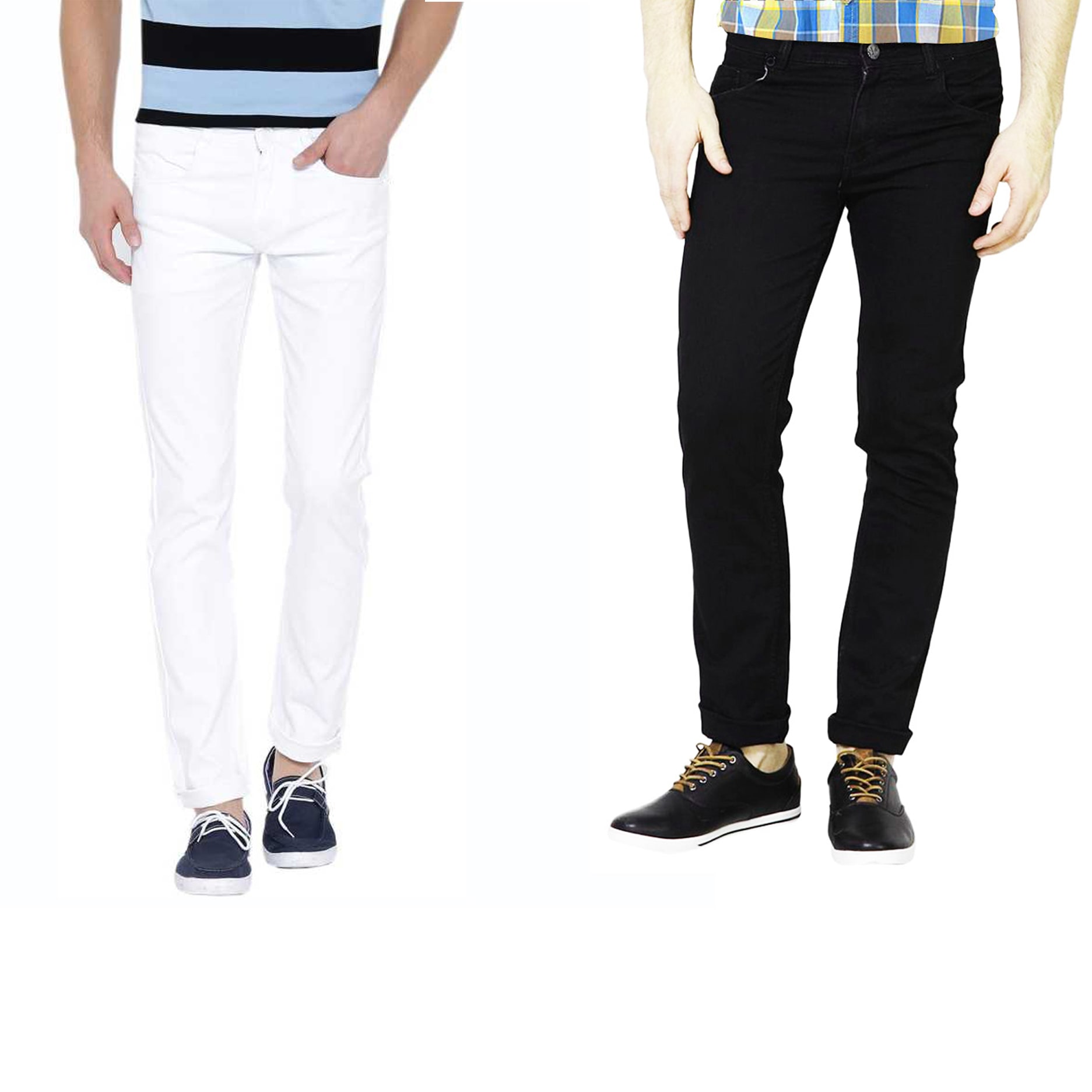

Masterly Weft Men White Black Slim Fit Jeans