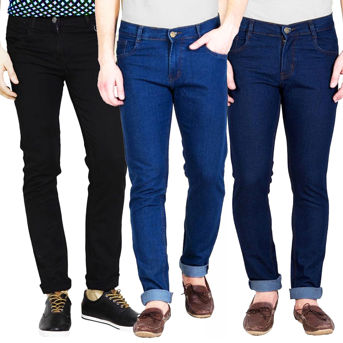 

Masterly Weft Men Black Blue Slim Fit Jeans