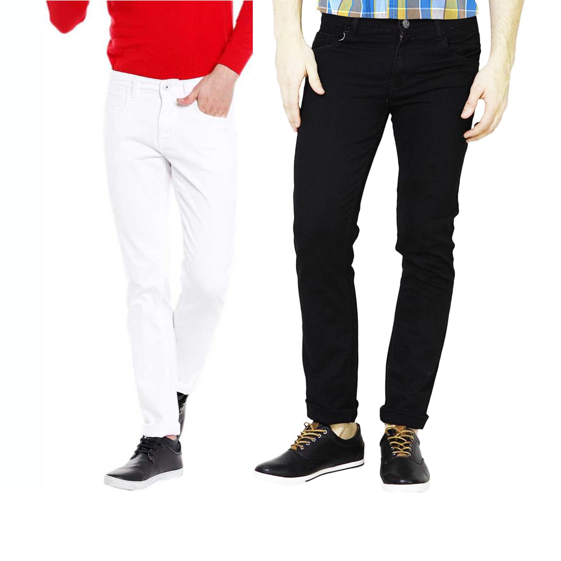 

Masterly Weft Men White Black Slim Fit Jeans