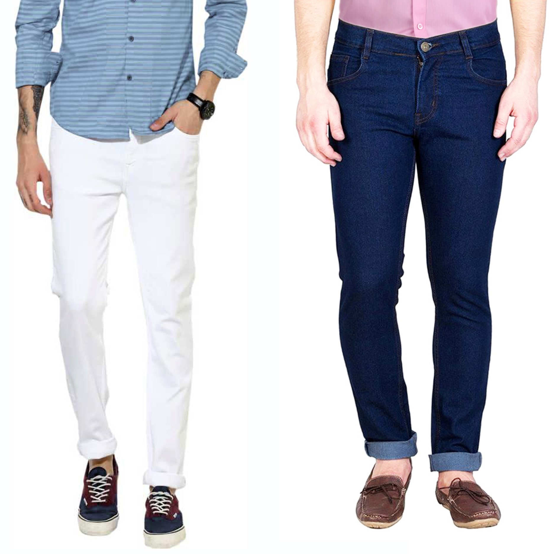 

Masterly Weft Men Blue White Slim Fit Jeans