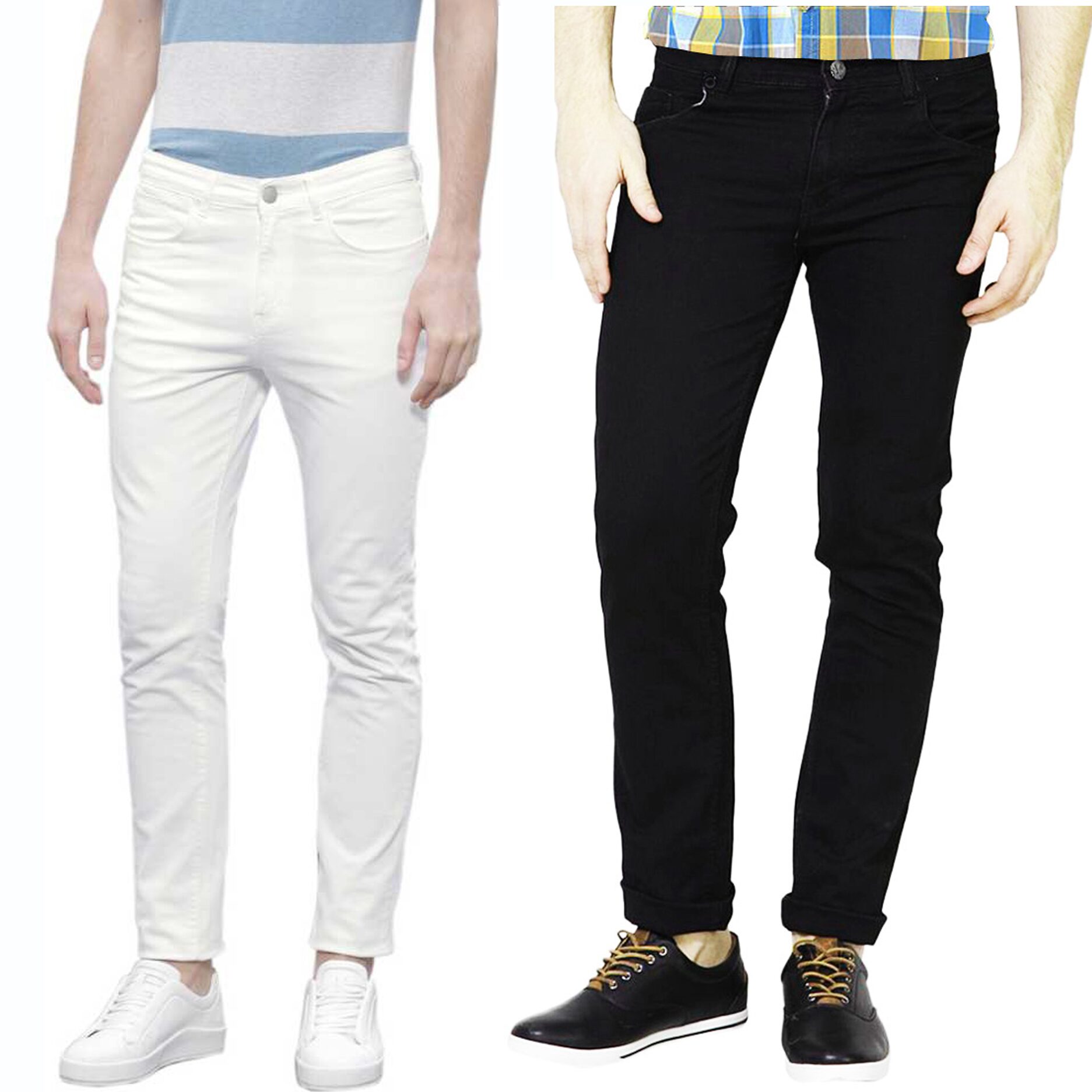 

Masterly Weft Men White Black Slim Fit Jeans